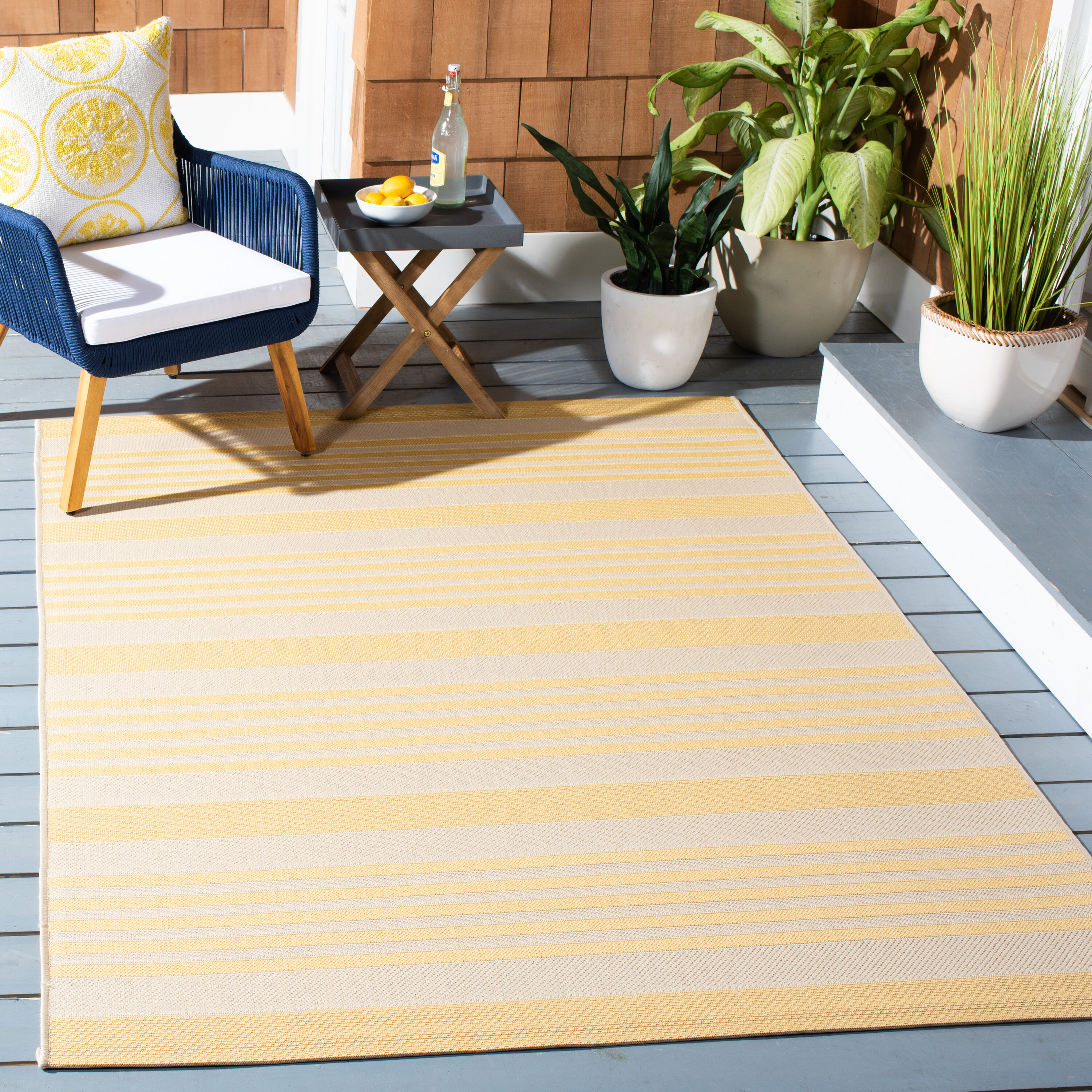 Safavieh CY6062-306-9 Courtyard 9 x 12 (ft) Loomed Synthetic Gold/Beige Rectangular Indoor/Outdoor Stripe Area rug