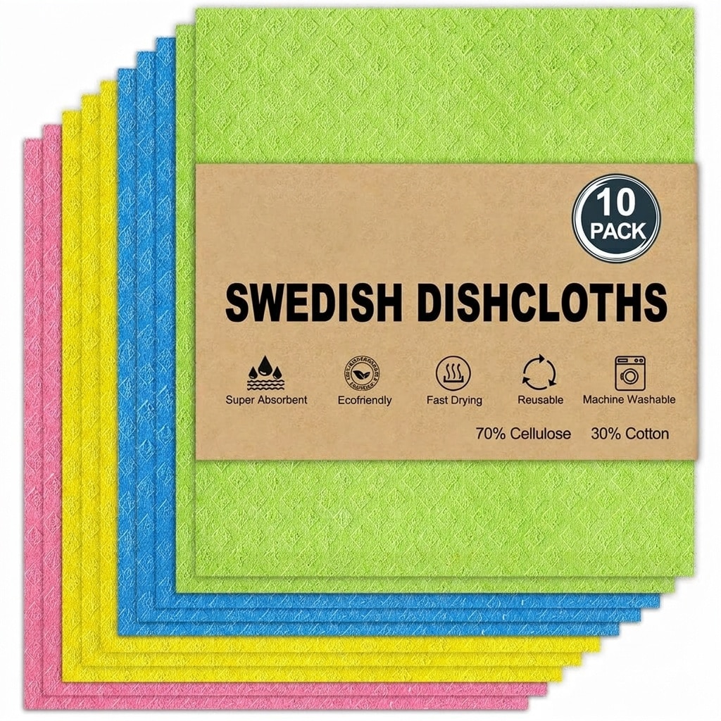 Yichuhaoxi Swedish Dishcloths 10 pack Cellulose Sponge Cleaning Cloths Ultra Absorbent Quick Drying Reusable Washable Non Scratch Towels Eco Friendly 8 x 7