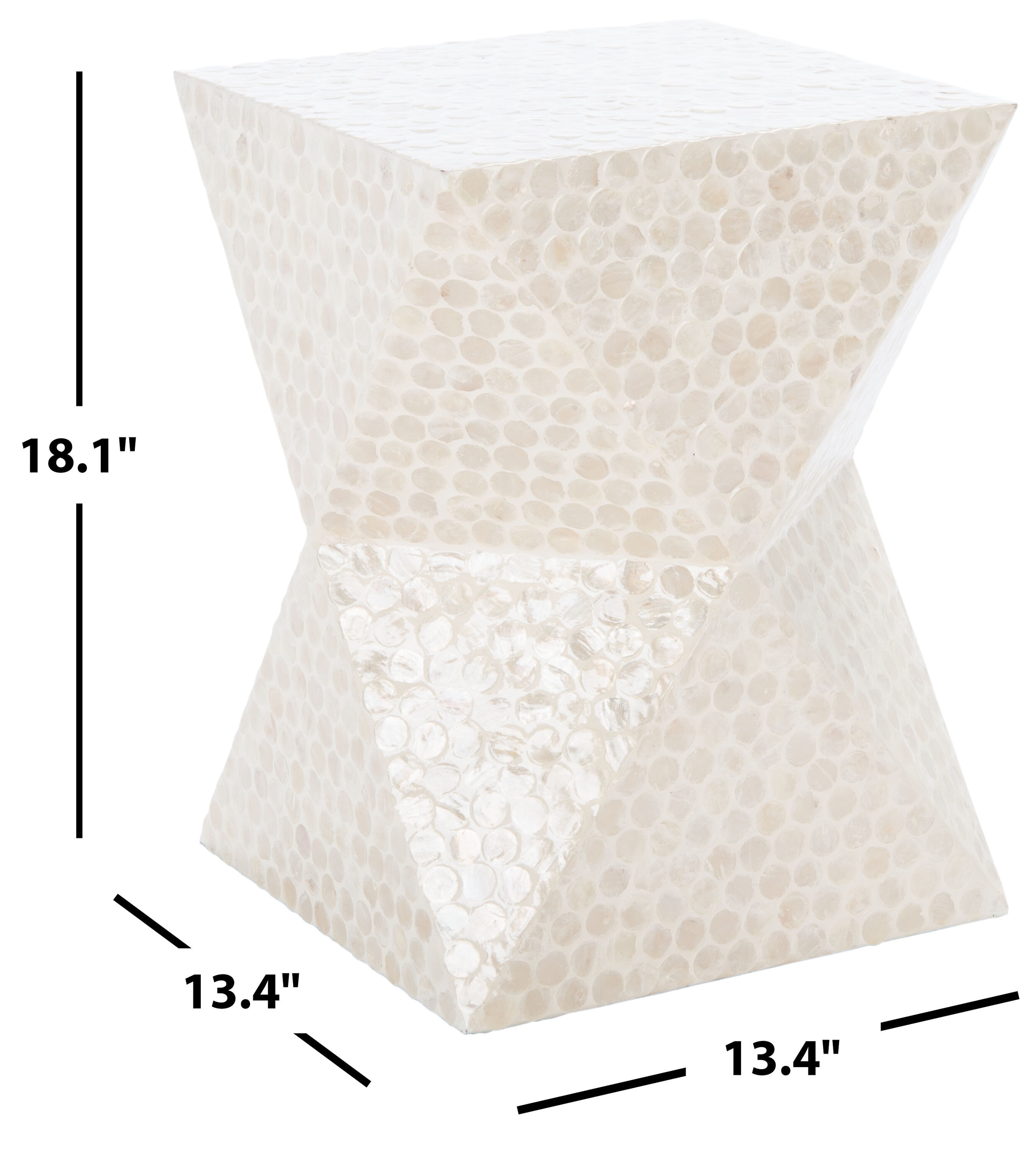 Milan Abstract White 21" Wood Accent Table with Capiz Shell Inlay