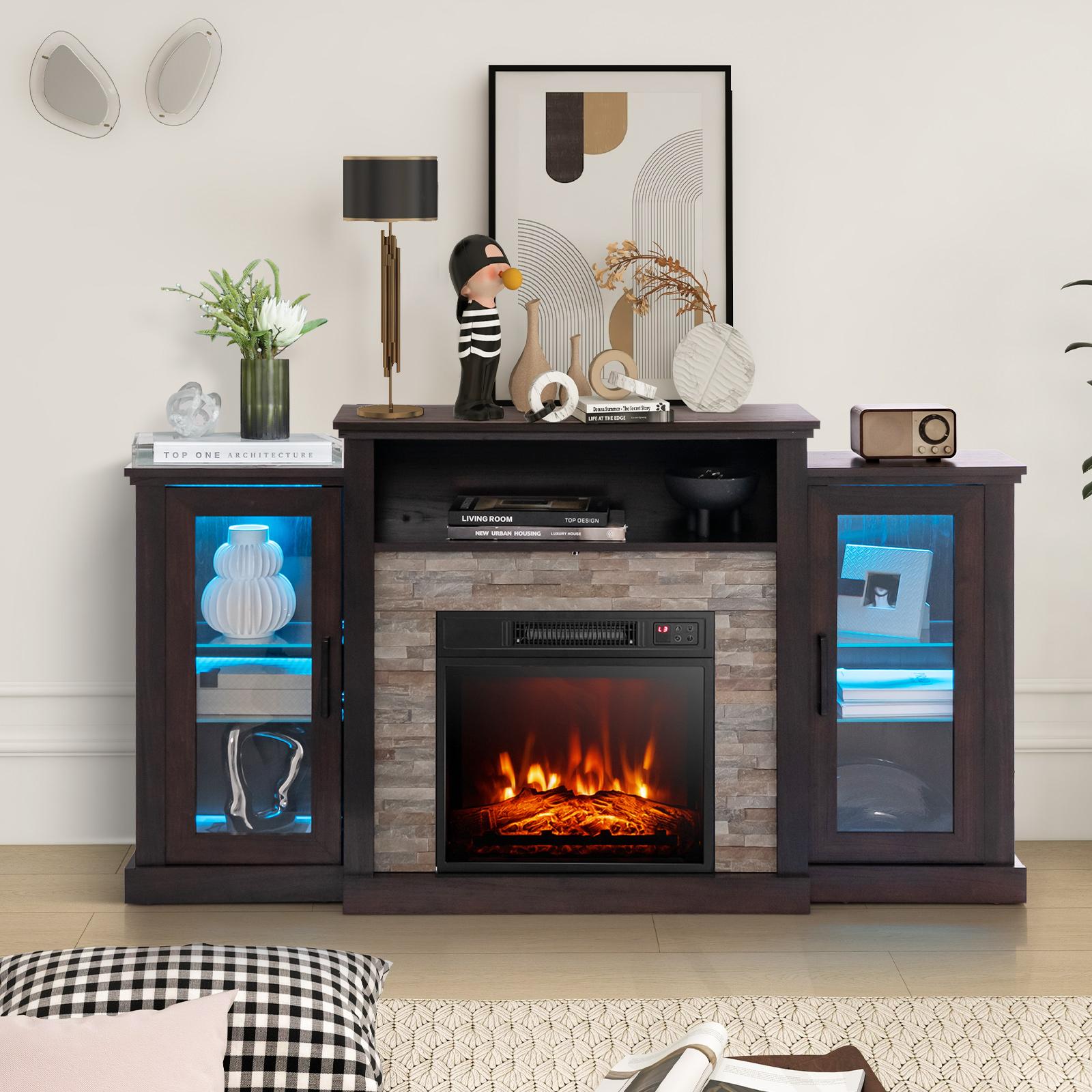 BABOOM 59-in W Dark Brown TV Stand with Fan-forced Electric Fireplace BOM-81US-CF-CO Sansujyuku sansujyuku.com