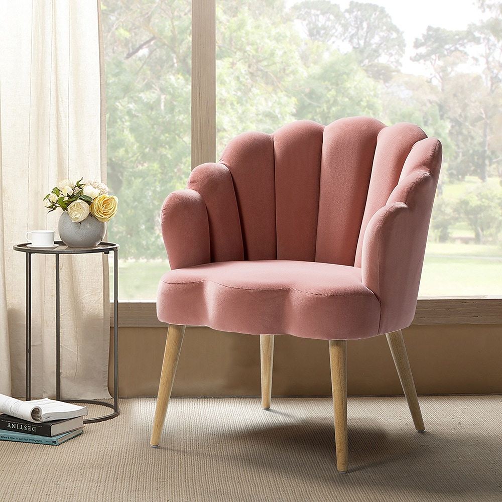 Pink scalloped store velvet chair