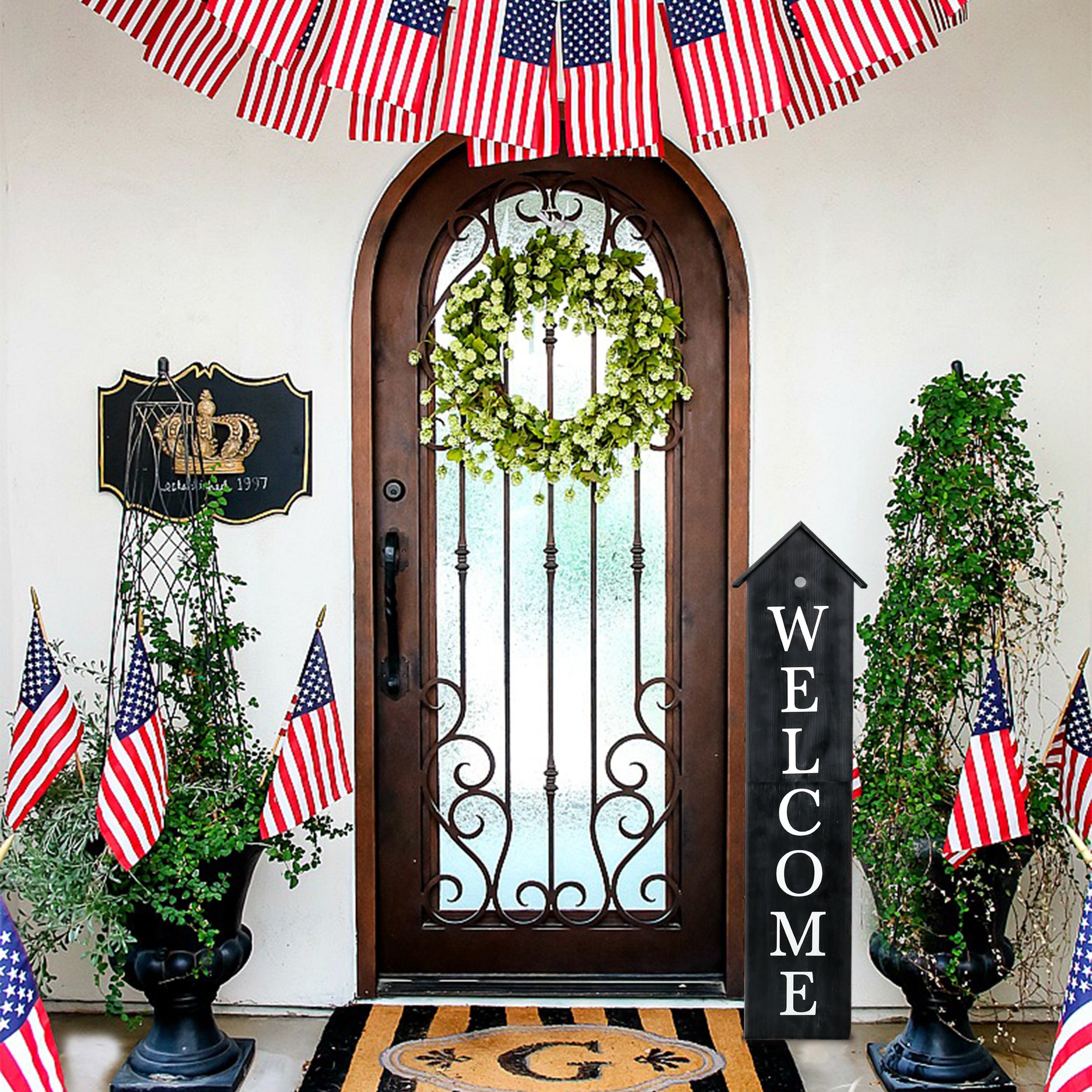 48-Inch Brown Wood House Shaped Welcome Porch Sign