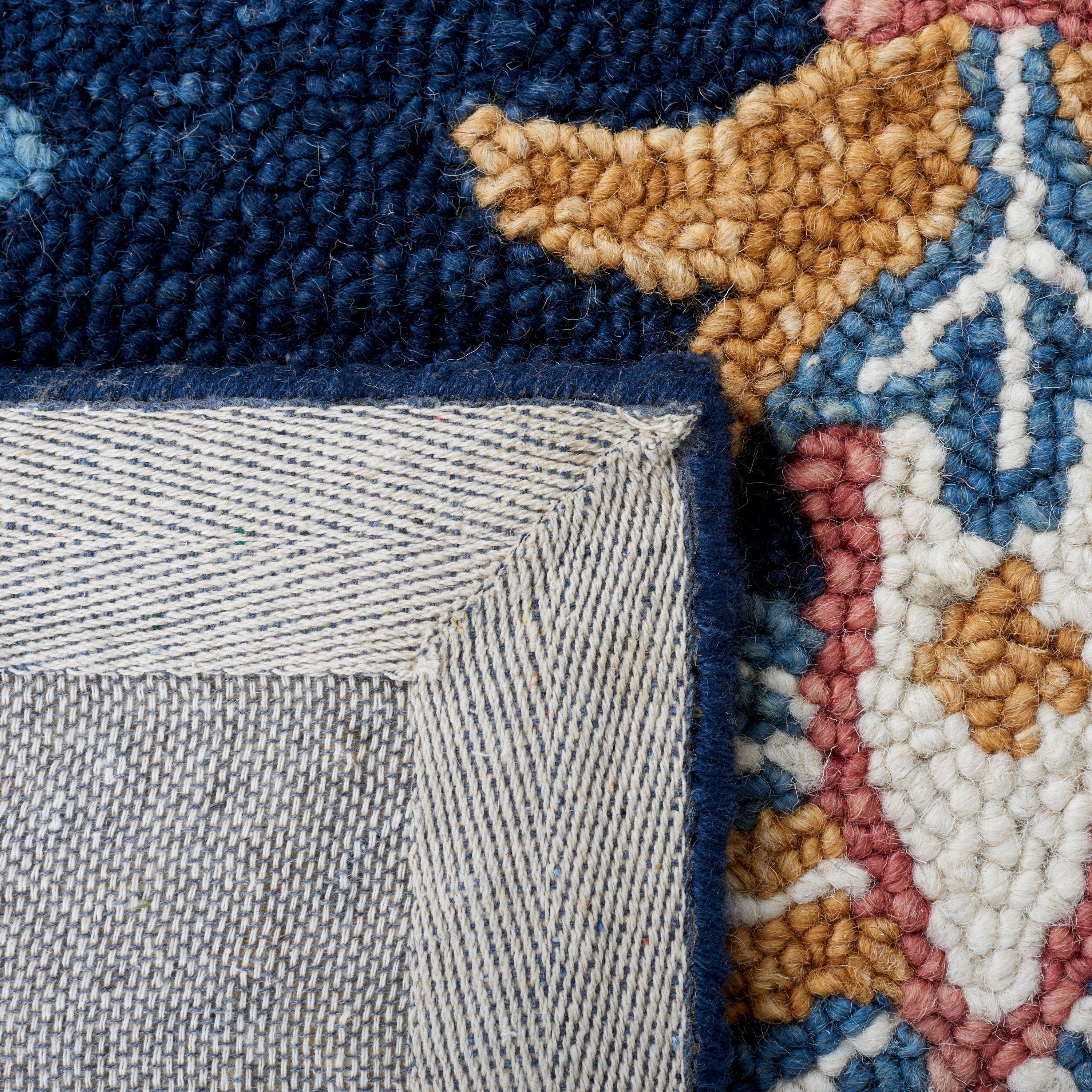 Handmade Tufted Wool Blossom Area Rug - 3' x 5' Blue/Ivory