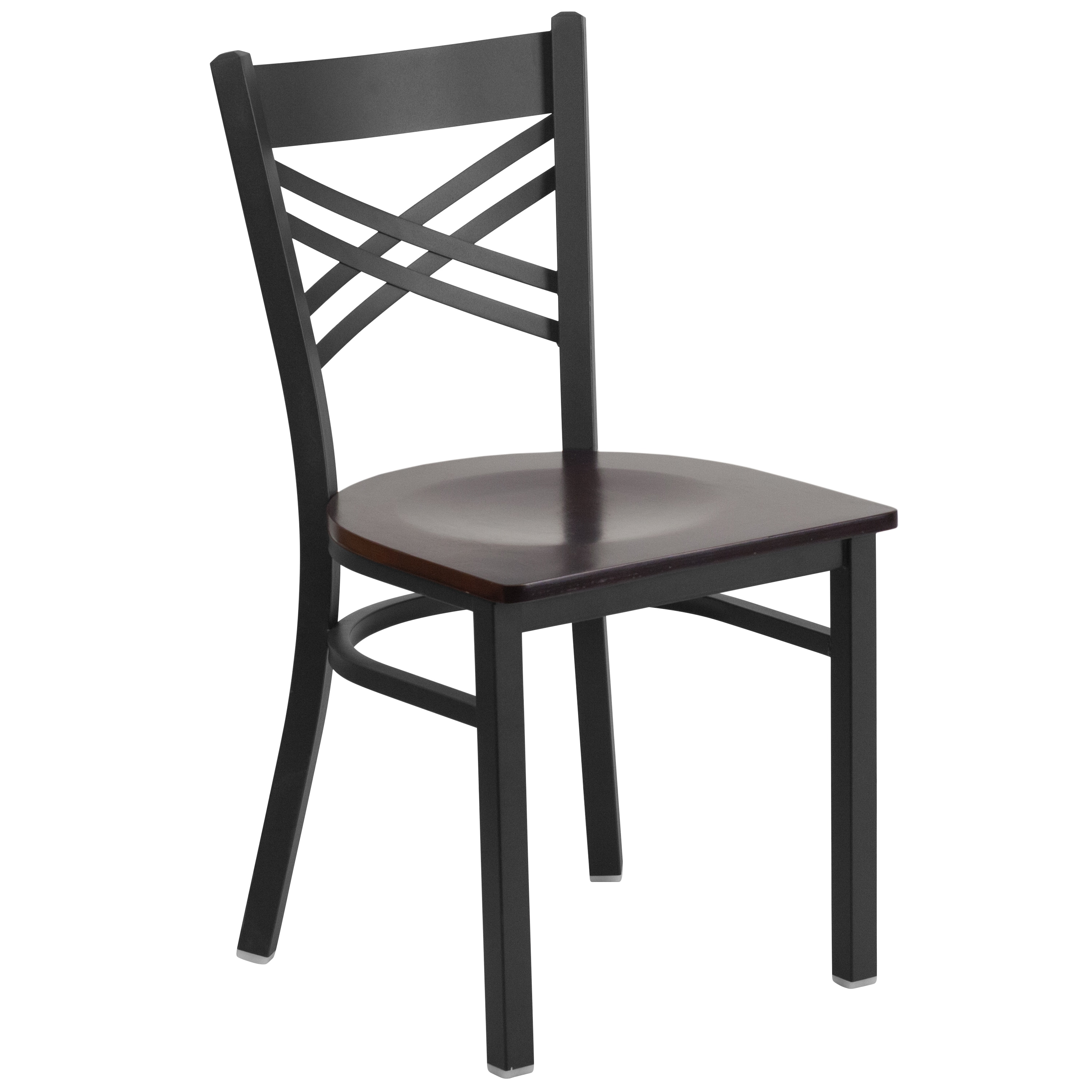 Emma + Oliver - Black X Back Metal Restaurant Chair - Walnut Wood Seat