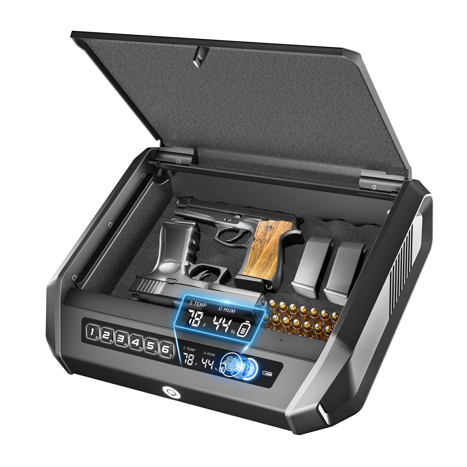 Adrinfly  Secure Lock Box with LCD Display and Quick Access for 2-4 Handguns Fingerprint Keypad and Key Entry for Home Drawer Nightstand