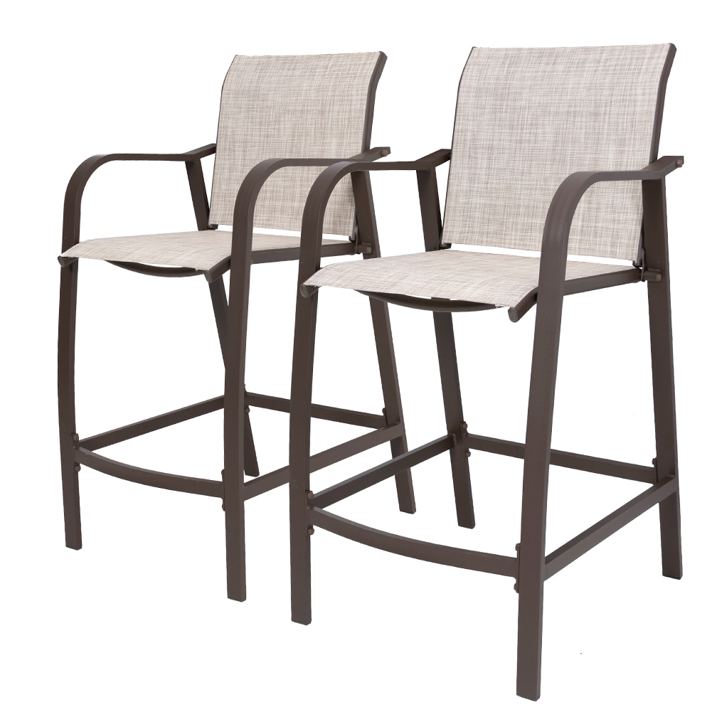 Crestlive Products Outdoor Counter Height Bar Stools Classic Patio Bar Chairs with Heavy Duty Aluminum Frame in Antique Brown Finish 4 PCS Set Beige 