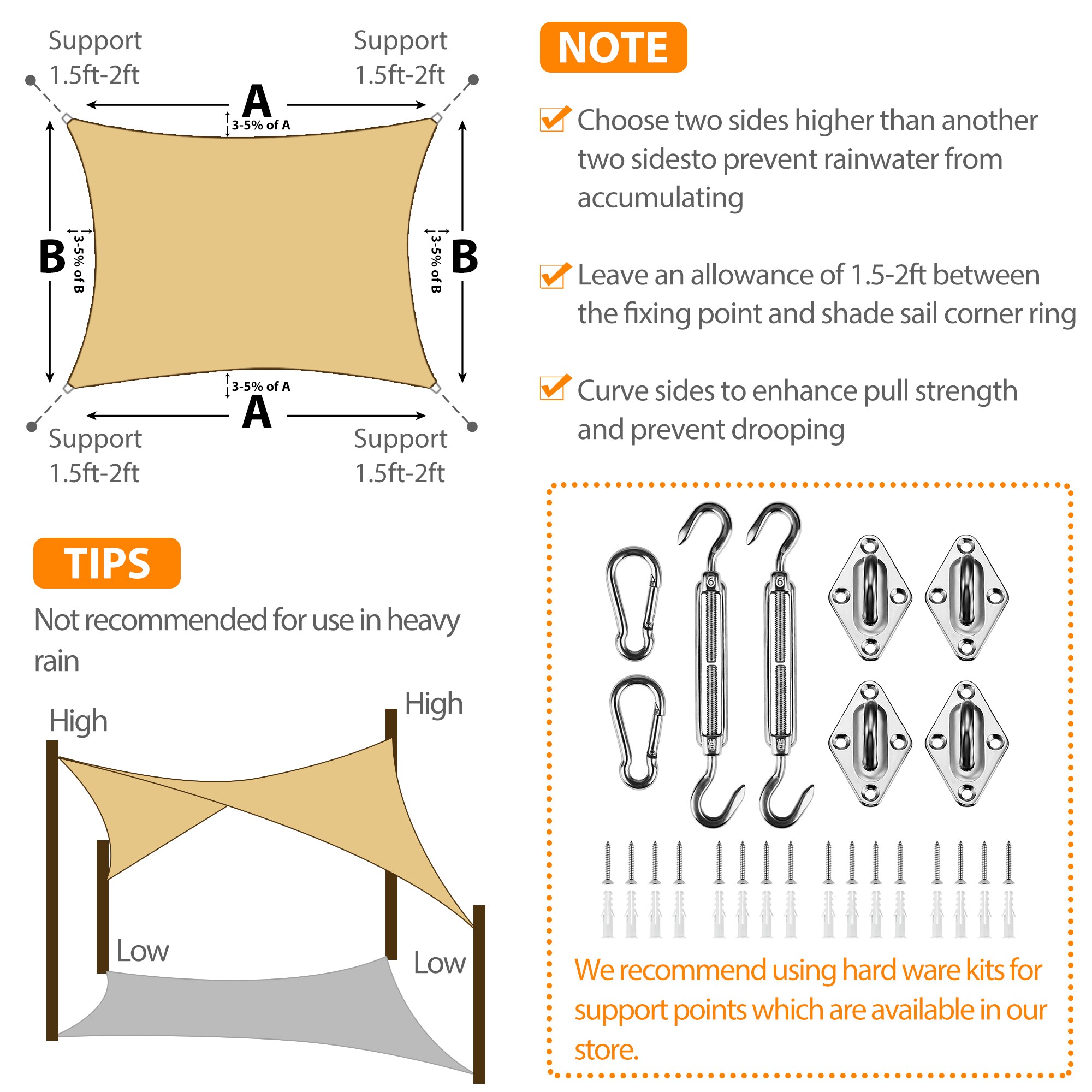 Sun-Ray SunRay 12.5-ft x 15.5-ft Sand Shade Sail with Fasteners