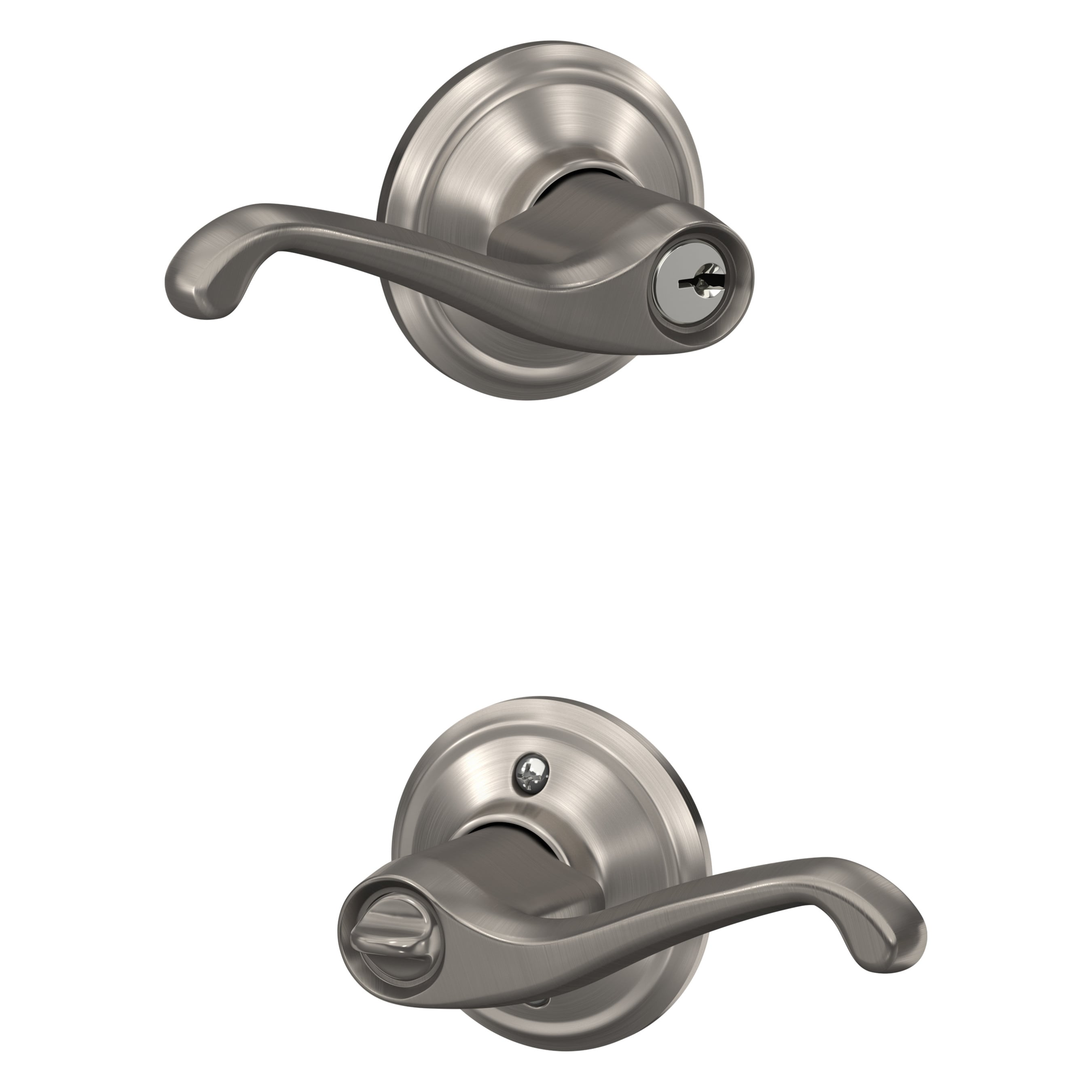 Schlage F51 V FLA 619 Flair Satin Nickel Exterior Keyed Entry Door Handle
