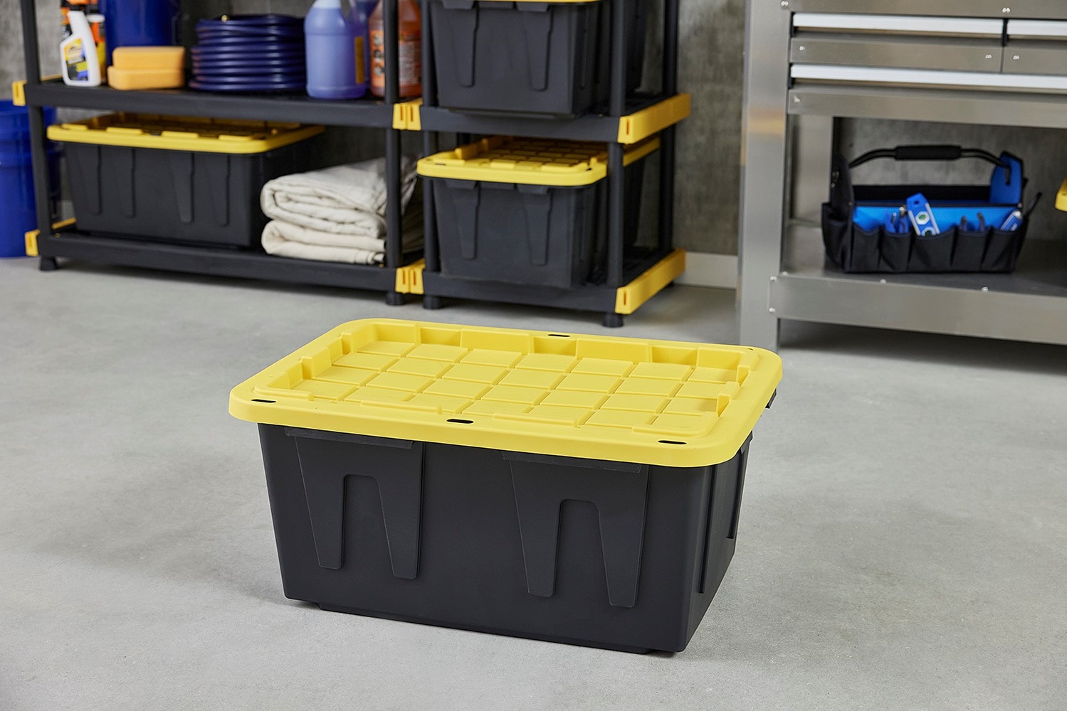 Tough Box 17 Gallon Black Storage Tote with Yellow Lid