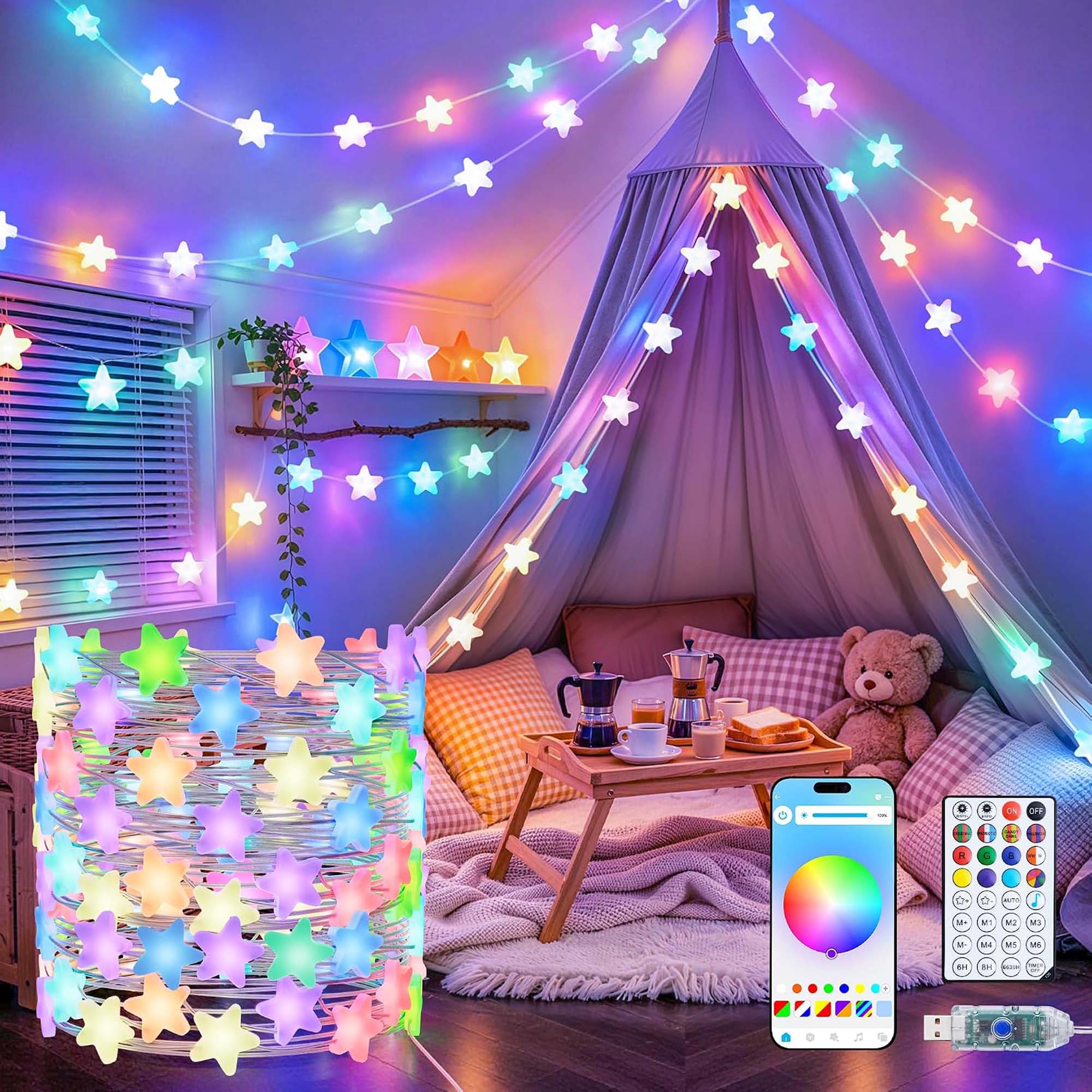 66ft 132 LED Color Changing Smart Star String Lights RGB Fairy Lights ...