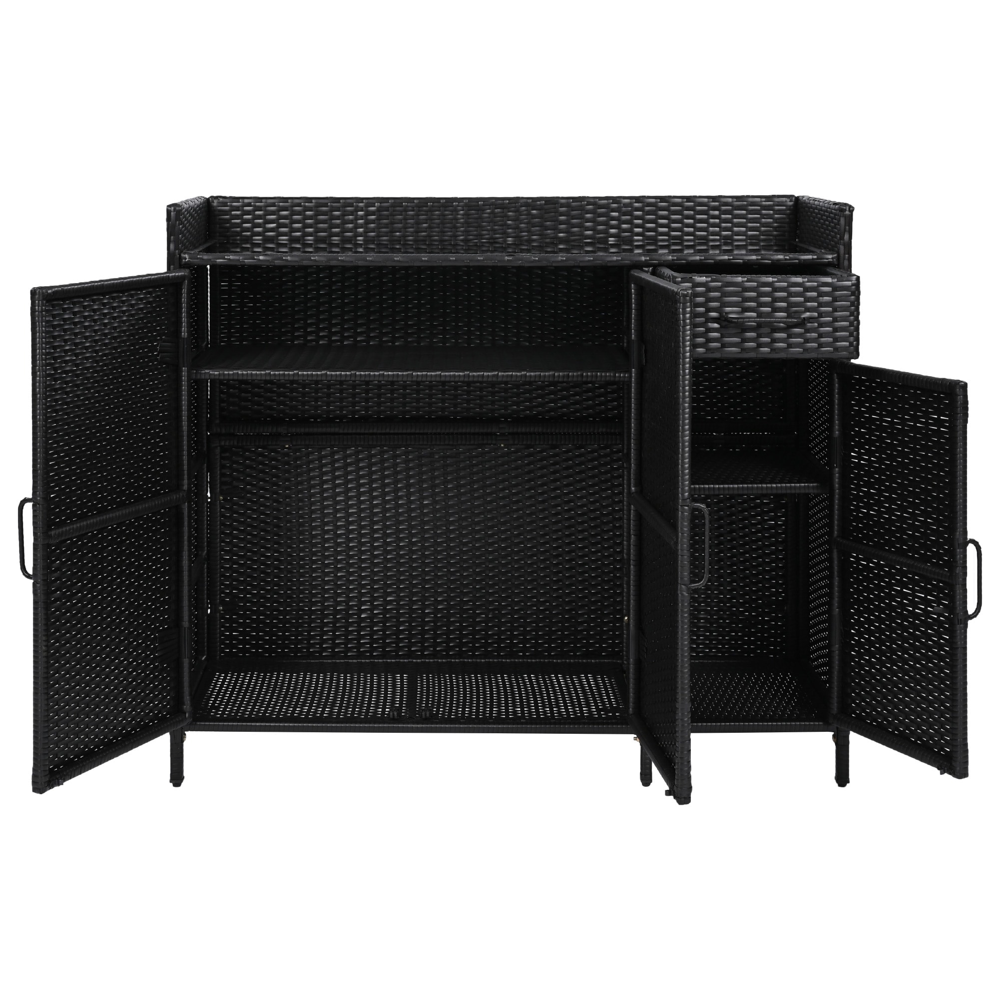 SINOFURN SYB260075BK Black Wicker Outdoor Serving Cart