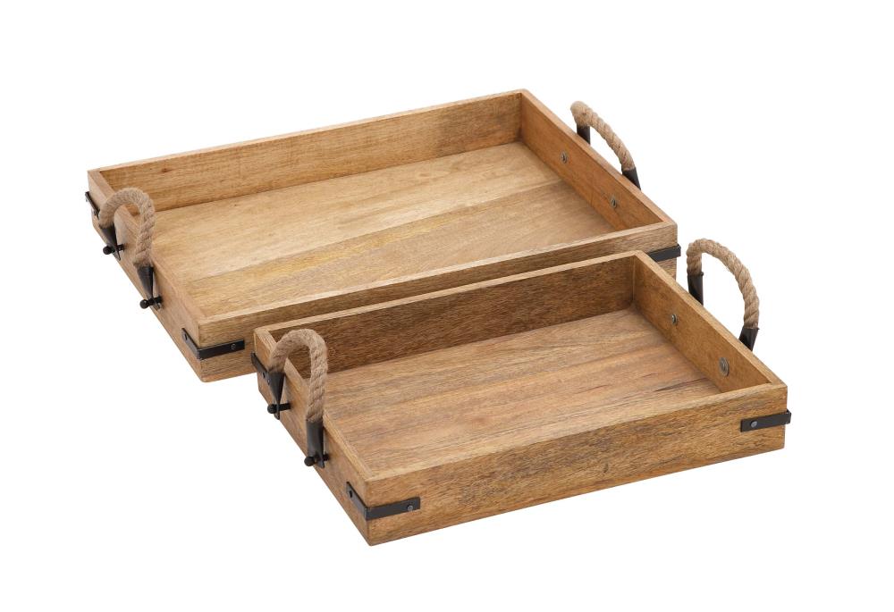 Metal Square Tray w/ Rope Handles 20″