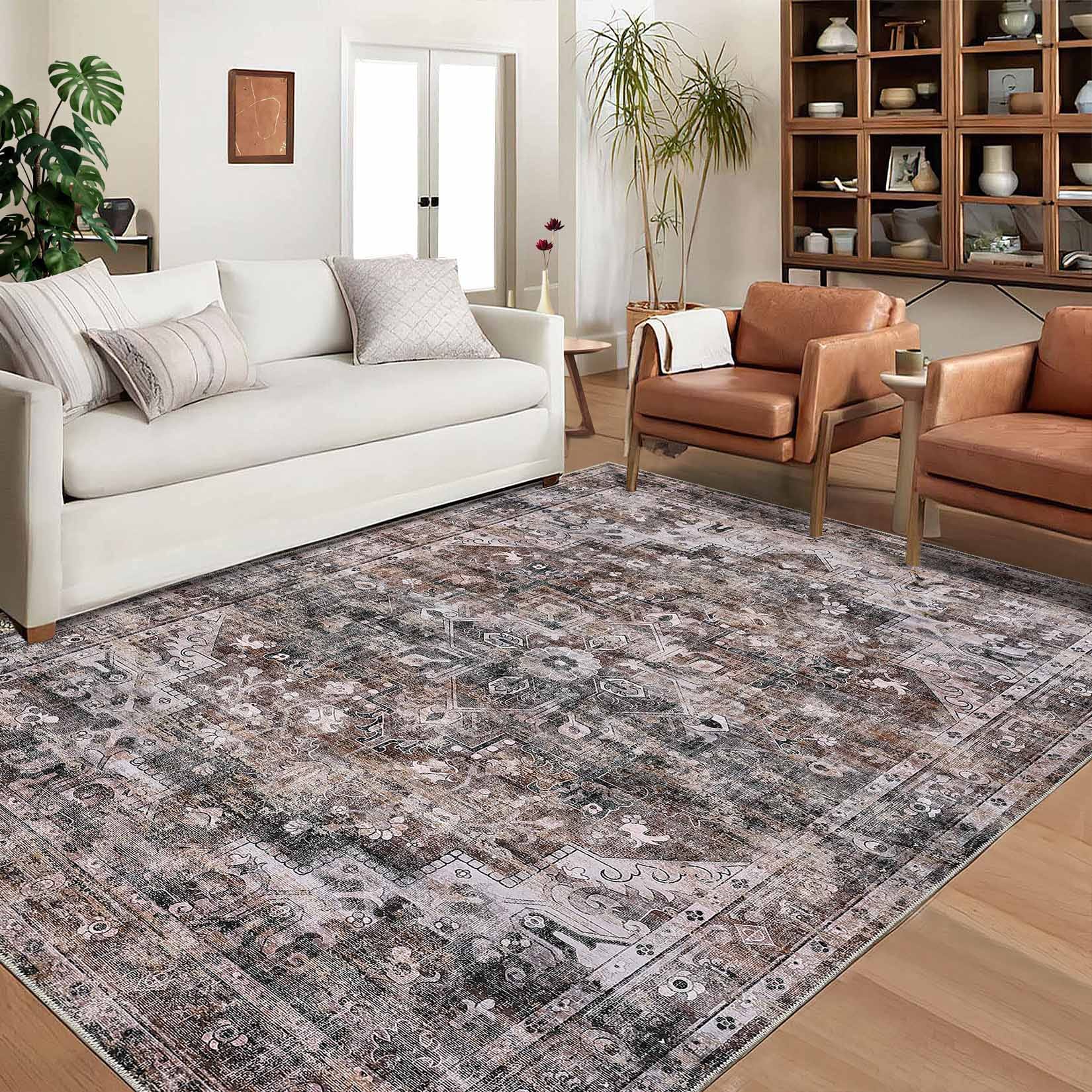 Garvee YXY-LO-PHO-11QJO4L8 9 x 12 (ft) Loomed Brown Rectangular Indoor Floral/Botanical Persian Machine washable Pet Friendly Area rug