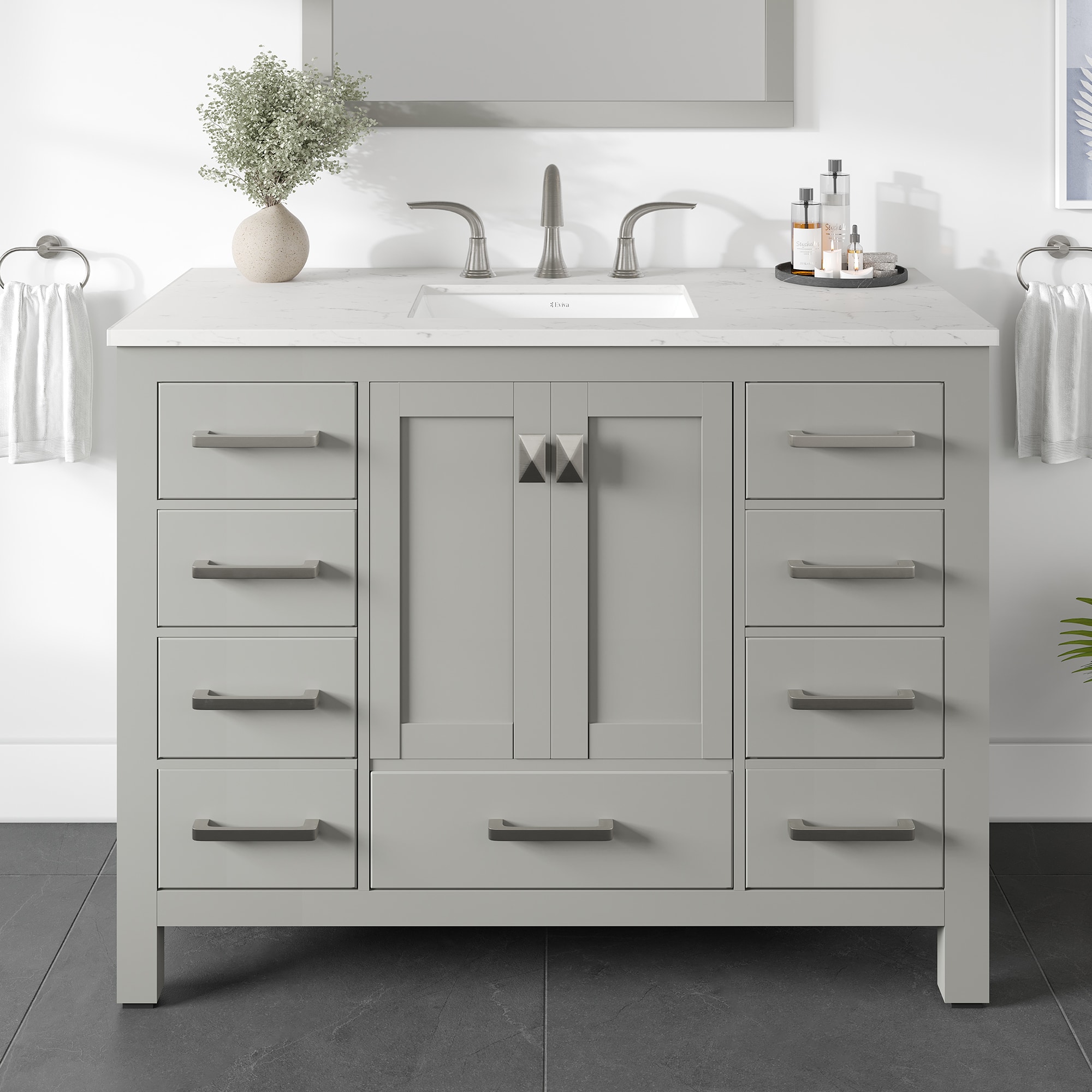 Eviva EVVN412-42GR-Q Aberdeen 42-in Gray Undermount Single Sink Bathroom Vanity with White Quartz Top