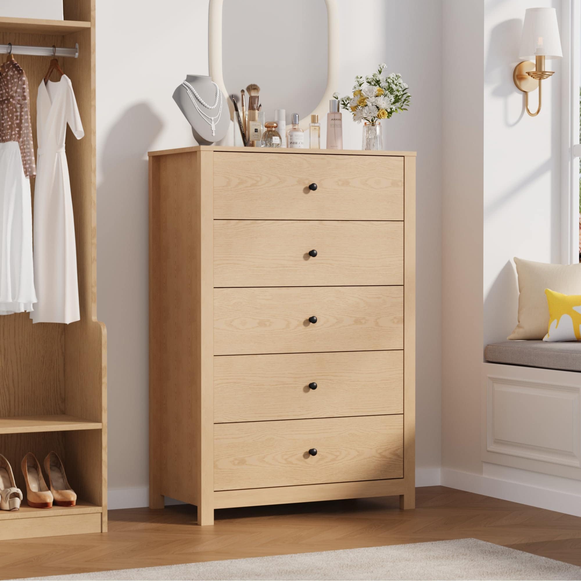 long deep drawer dresser Romorgniz Farmhouse 7 Drawers Dresser for Bedroom with Smooth Metal  Rails,51"Wide Wood Dresser with Deep Drawers,Chest of Drawers for Bedroom  Storage