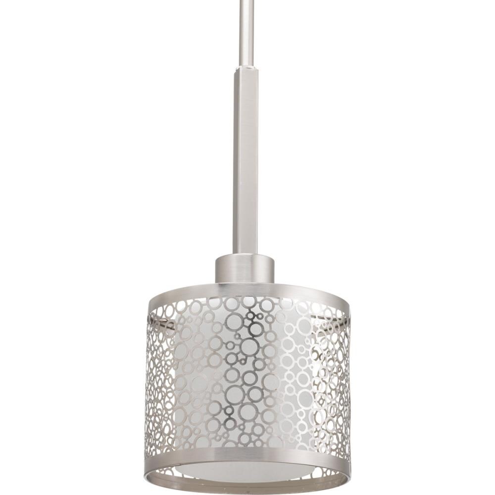 Progress Lighting P5038-09 Mingle 1 -Light Brushed Nickel Transitional Etched glass Cylinder Mini Hanging Pendant light