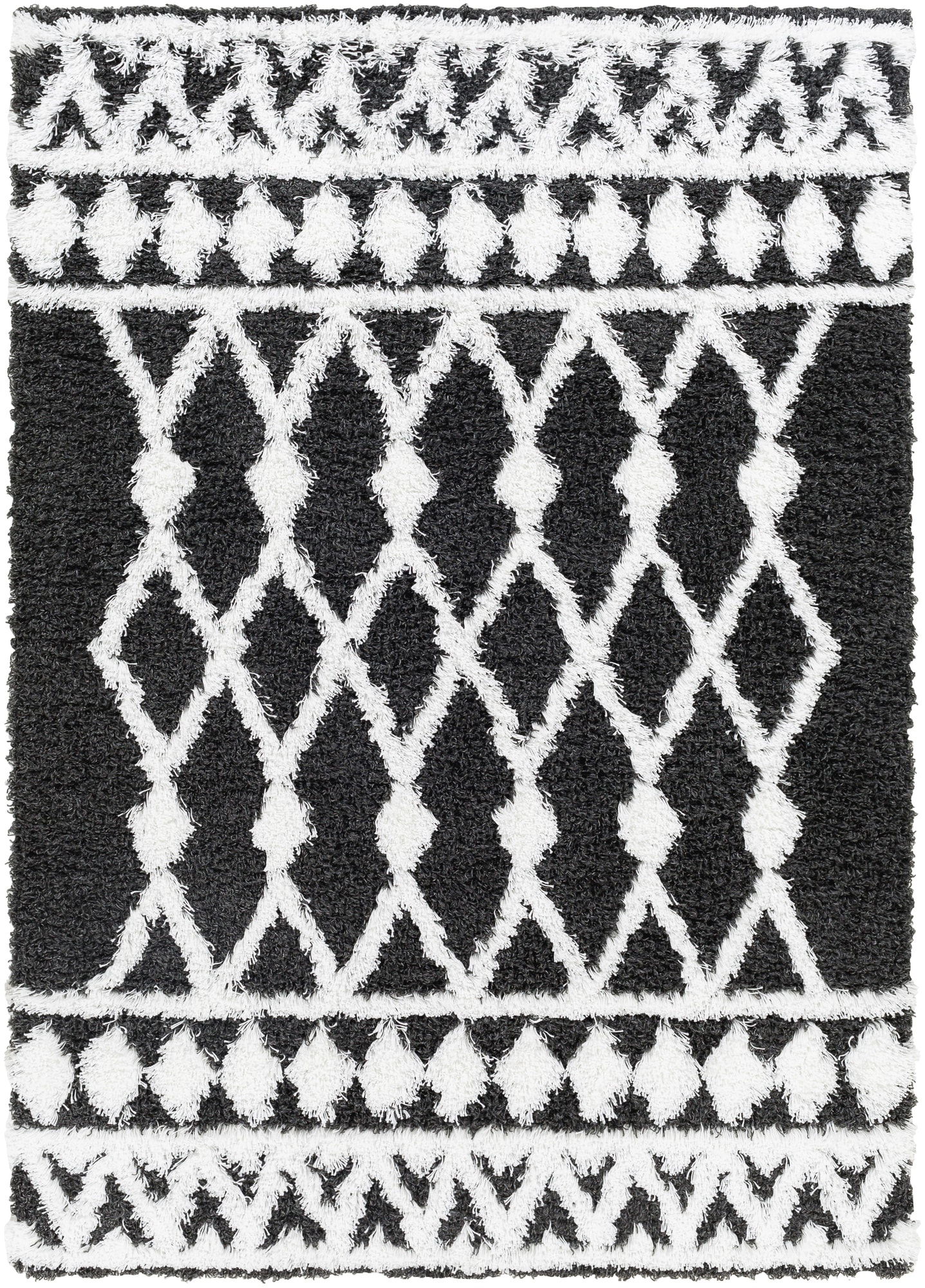 Livabliss USG2338-5373 Urban Shag 5 x 7 (ft) Polypropylene Black/White Rectangular Indoor Medallion Moroccan Area rug