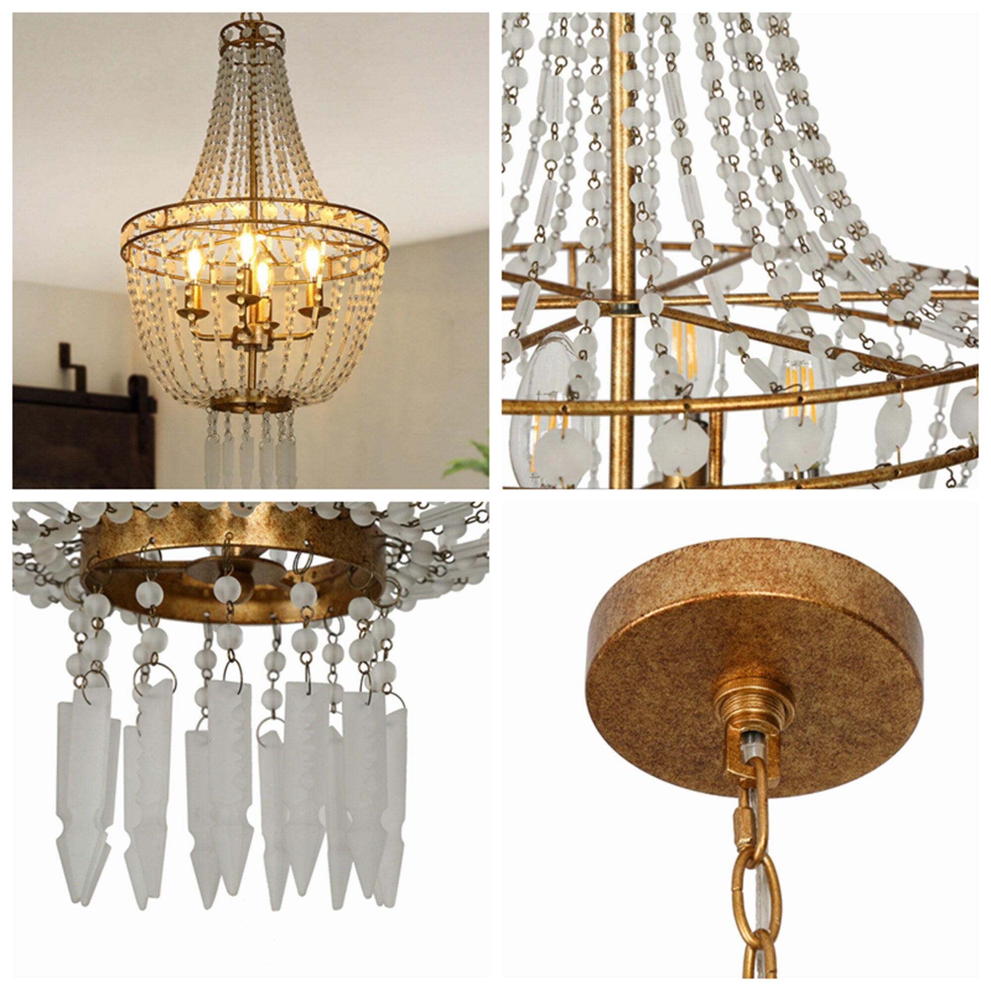 Uolfin 4-Light Vintage Gold with Crystal Beaded Glam LED Dry rated ...