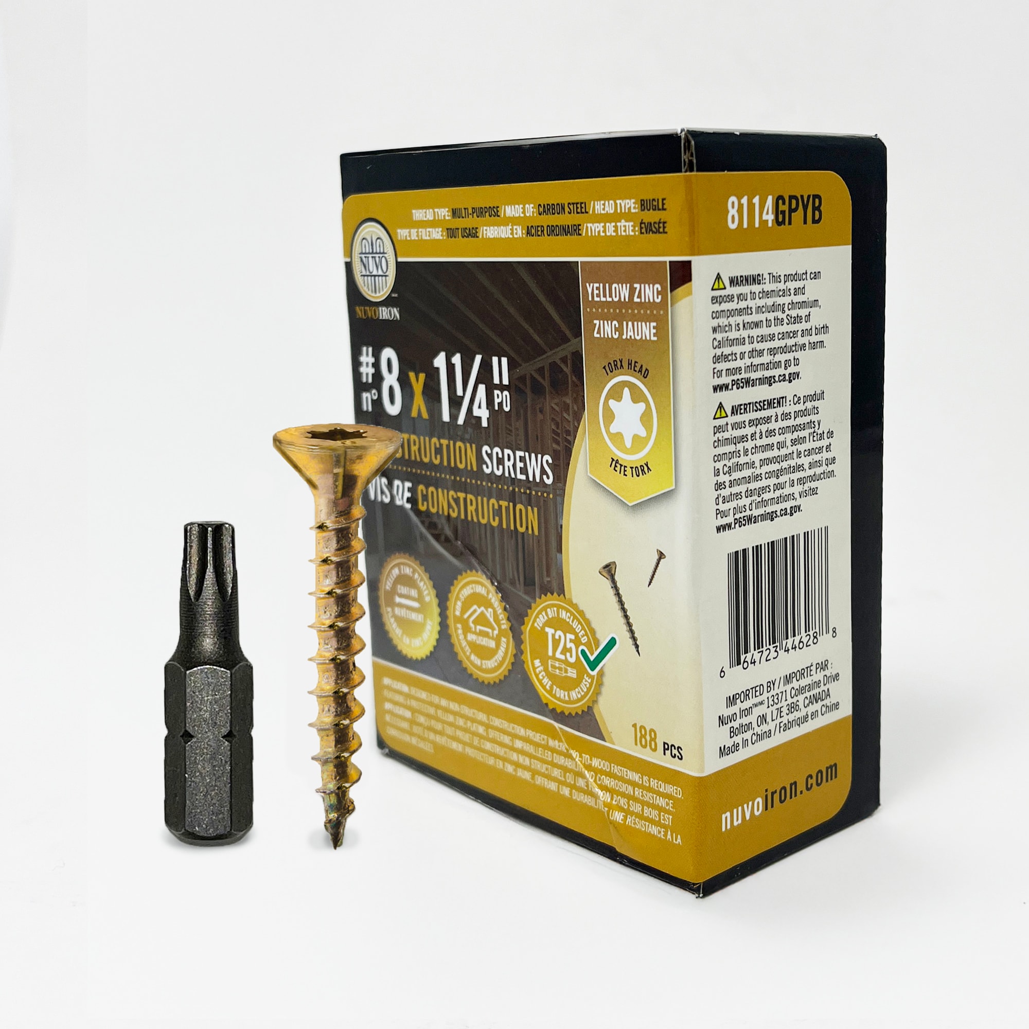 Nuvo Iron 8114GPYB #8 x 1-3/4-in Yellow Zinc Exterior Wood Screws (141-Per Box)