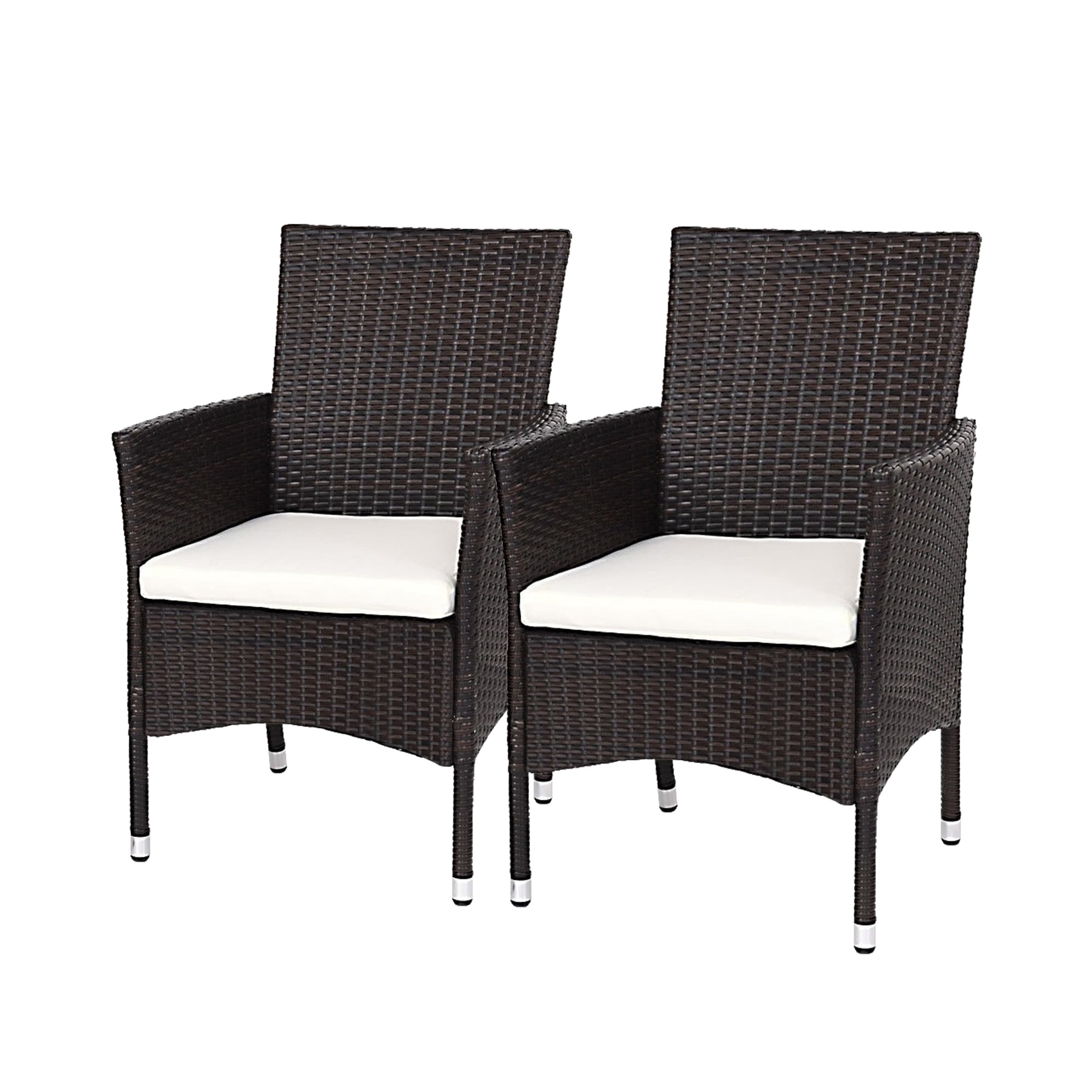 LIVIZA DOS3419 Set of 2 Wicker Brown Wicker Frame Stationary Conversation Chair with Brown Cushioned Seat