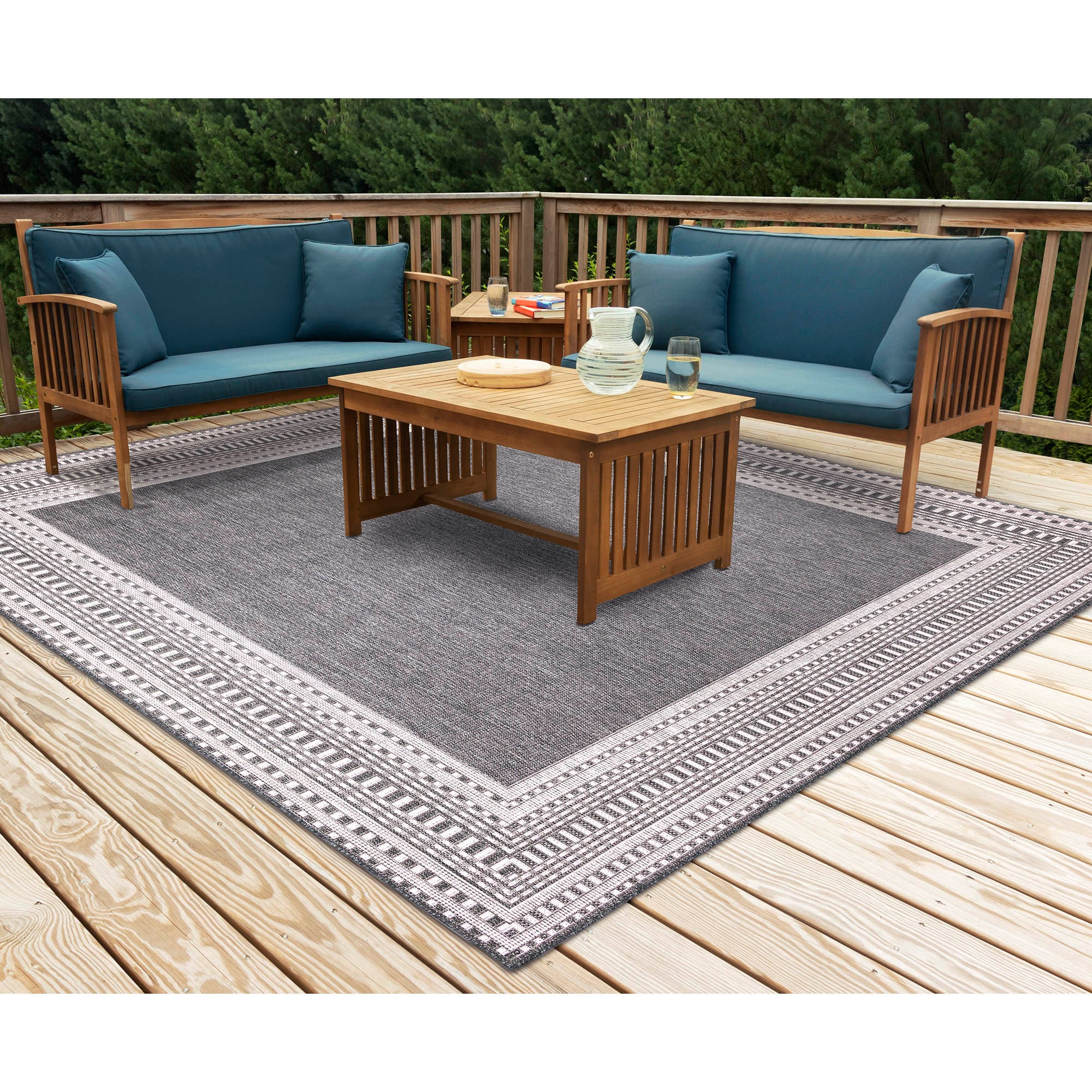 Liora Manne MAUS8822847 Malibu 8 x 8 (ft) Loomed Polypropylene Charcoal Square Indoor/Outdoor Border Area rug