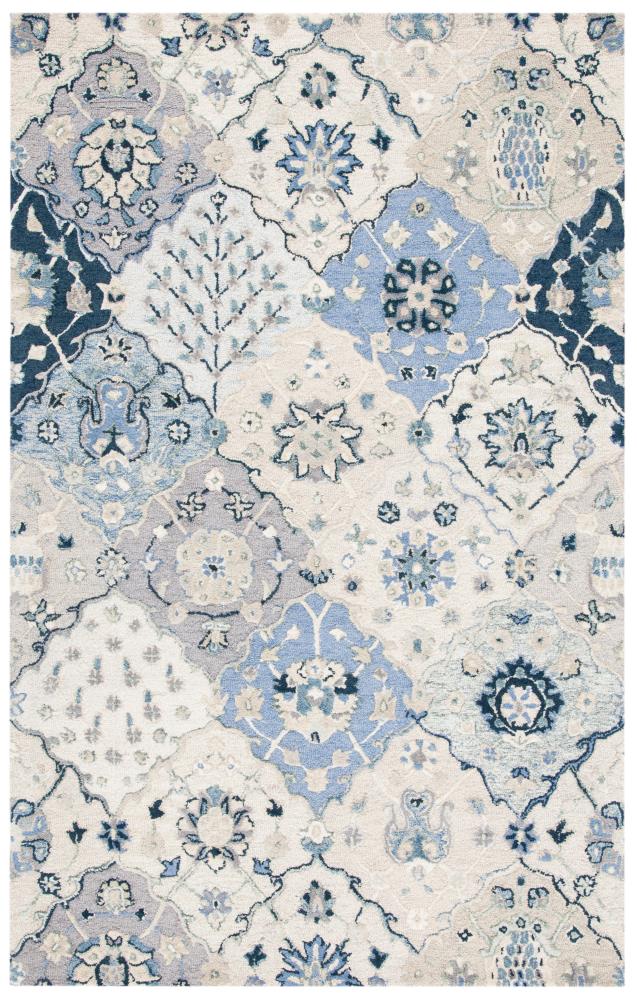 Safavieh GLM622B-5 Glamour Corfu 5 x 8 (ft) Tufted Wool Beige/Blue Rectangular Indoor Floral/Botanical Farmhouse/Cottage Area rug