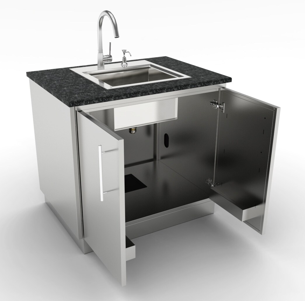 Stainless steel kitchen sink cabinet - SBC36FDD - SUNSTONE - for garden /  home