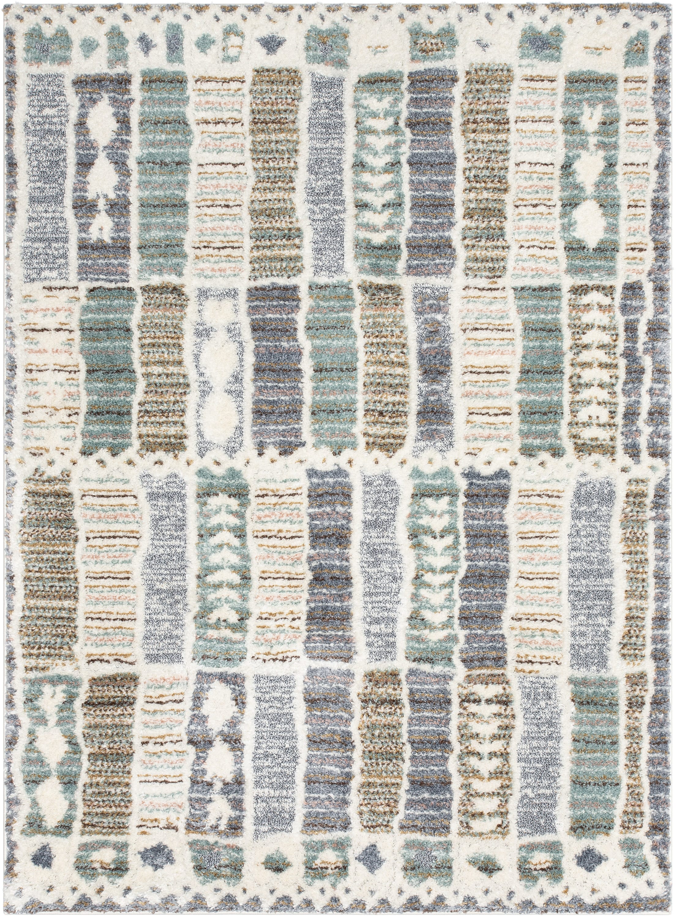 Reversible Gray Geometric Shag Area Rug, 47"x63", Easy Care