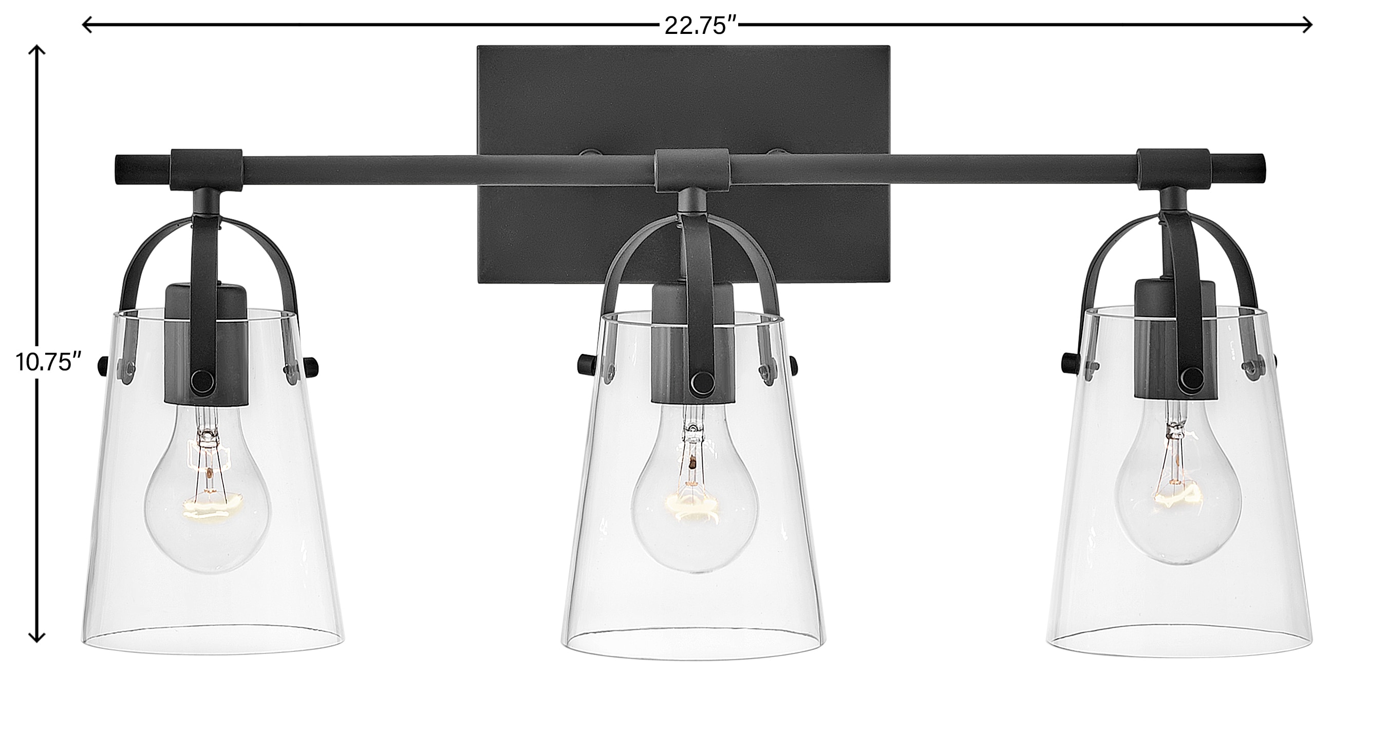 Foster Black and Clear Glass 3-Light Vanity Fixture