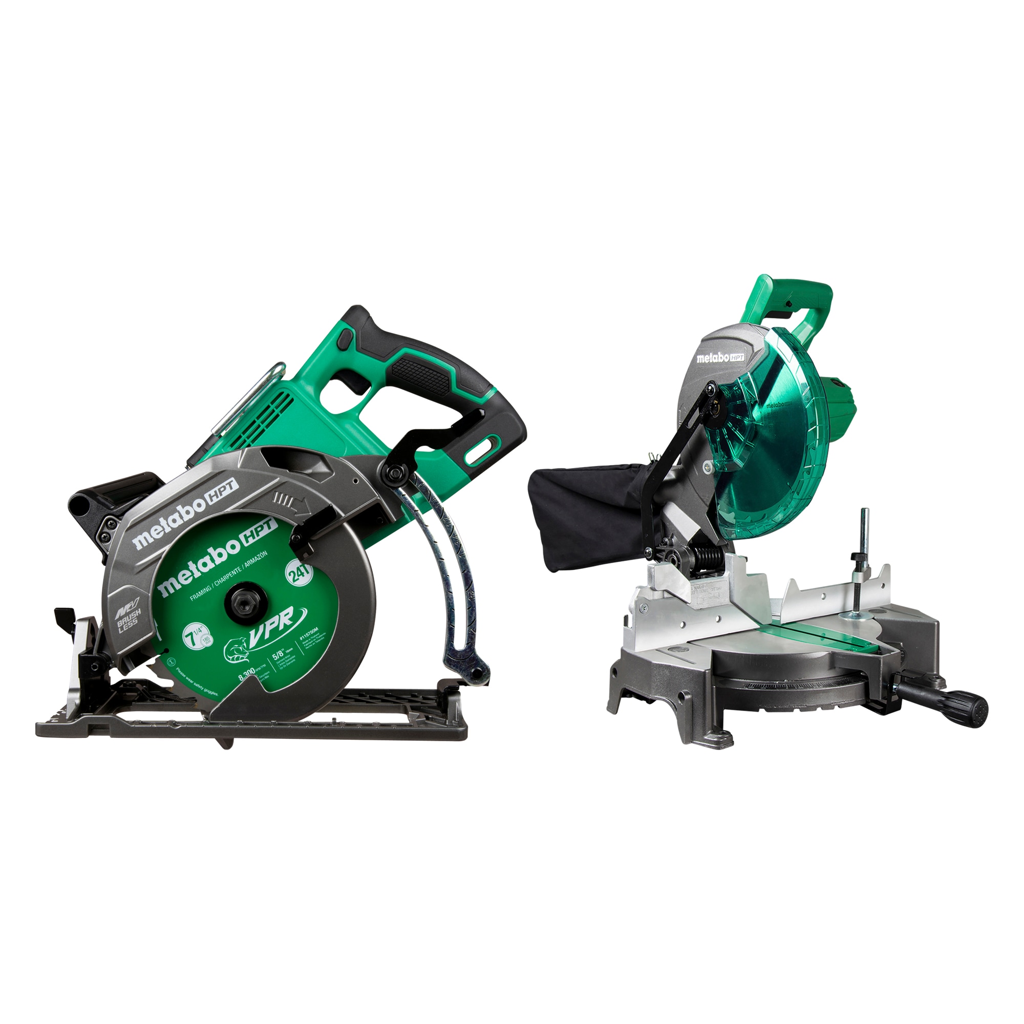 Shop Metabo HPT MultiVolt 36-Volt 7-1/4-in Brushless Cordless Rear Handle Circular  Saw with 10-in Single Bevel Compound Corded Miter Saw at