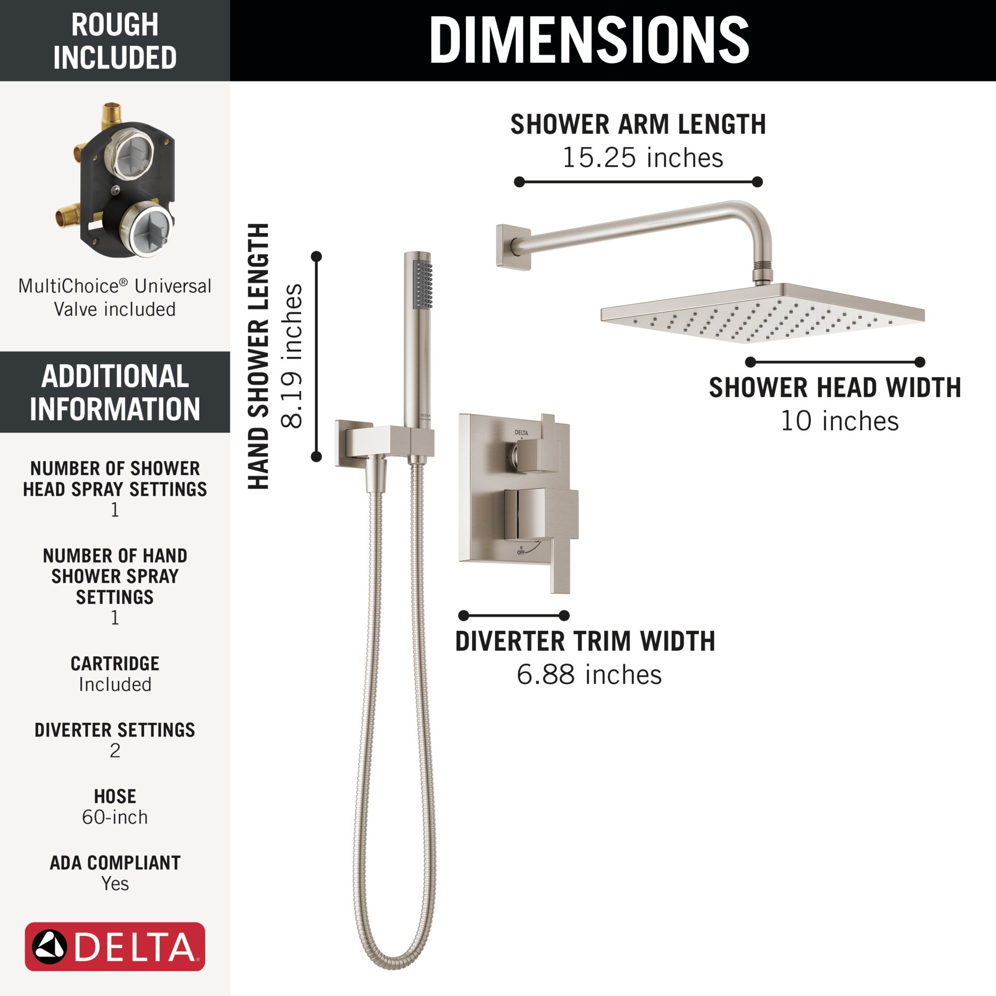 Delta Modern Spotshield Stainless 2-handle Single Function Square ...