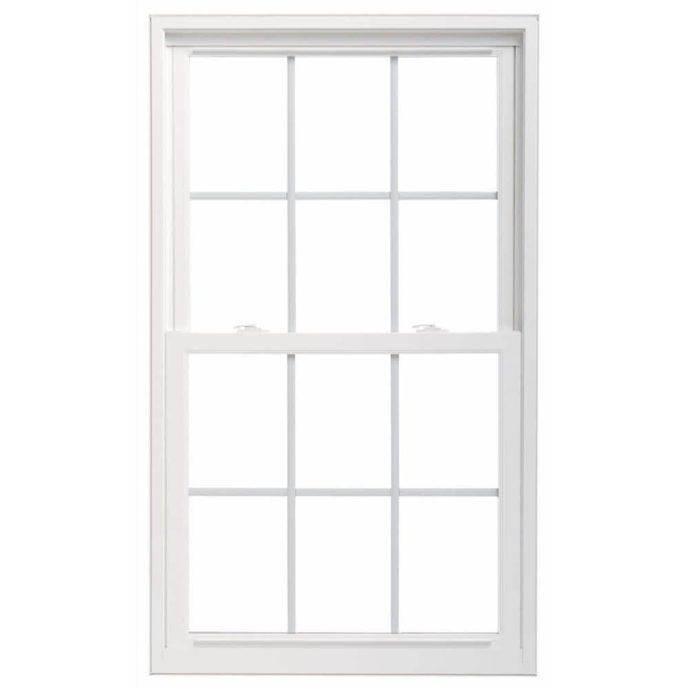 Pella 1000009577 Replacement 31-1/2-in x 53-1/2-in x 4-1/2-in Jamb White Vinyl Dual-pane Double Hung Window with Grids, Half Screen Included