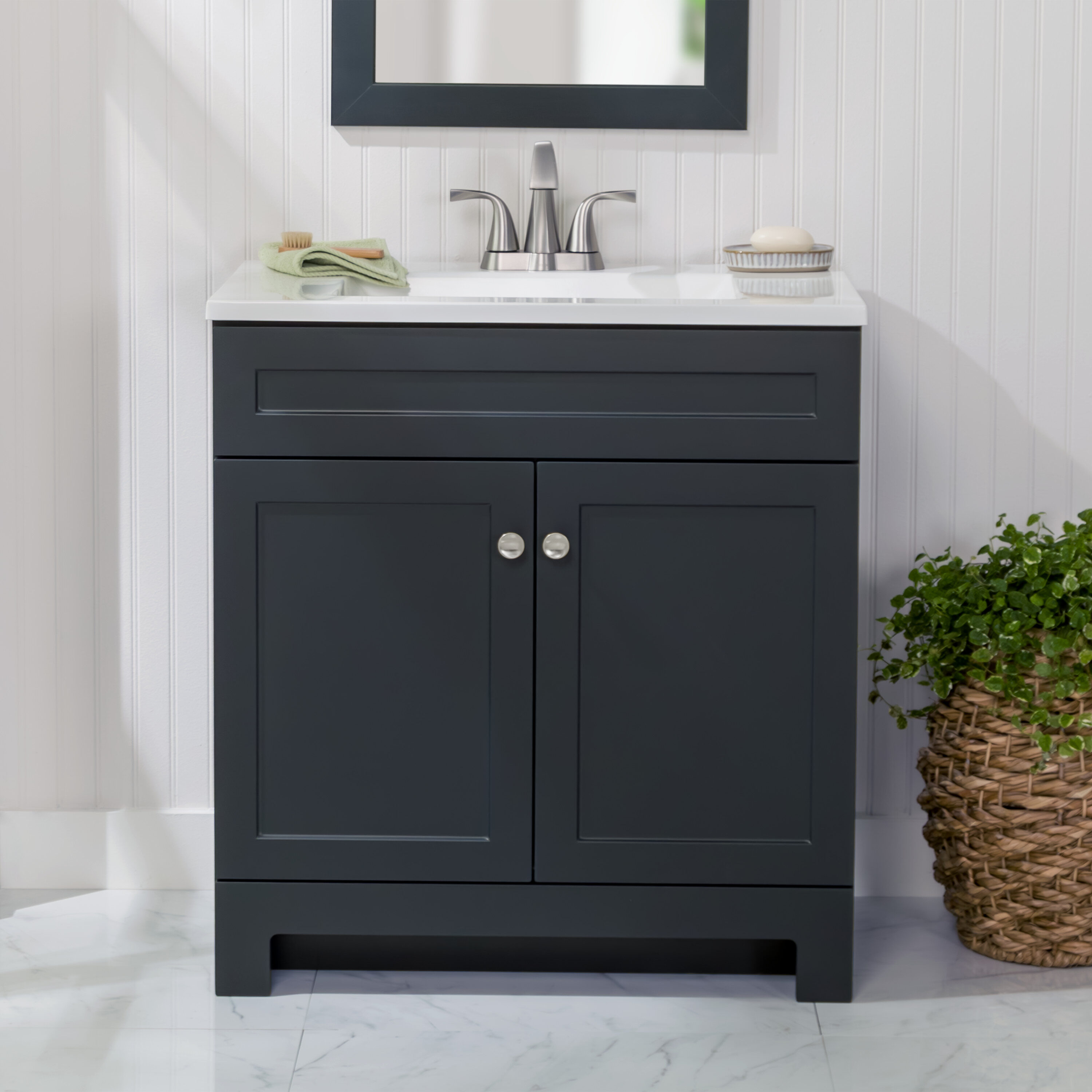 Style Selections W047730P2-DB Beauden 30-in Deep Blue Single Sink Bathroom Vanity with White Cultured Marble Top
