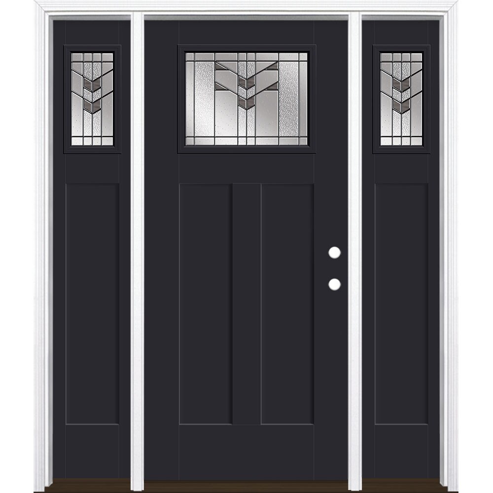 Masonite 3420591 Frontier 64-in x 80-in Fiberglass Craftsman Left-Hand Inswing Peppercorn Painted Prehung Front Door with Sidelights with Brickmould Insulating Core