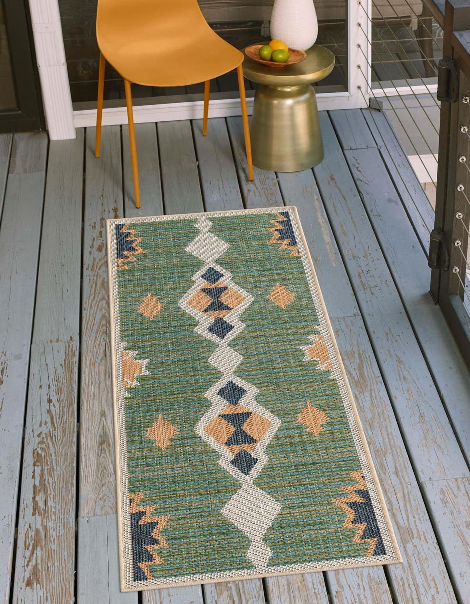 Unique Loom 3177019 Cabo Baja Outdoor 2 x 4 (ft) Loomed Polypropylene Green Rectangular Indoor/Outdoor Geometric Coastal Runner rug