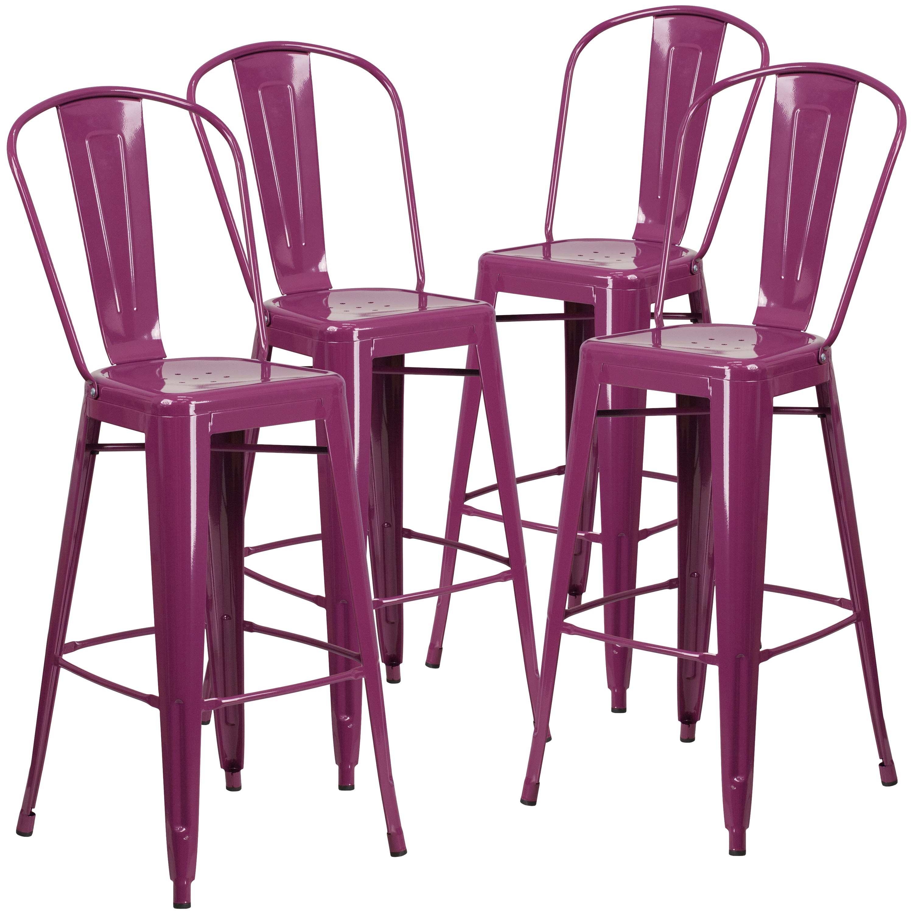 Flash Furniture 889142065494 Blake Commercial Grade 4 Pack 30-in High Purple Metal Indoor-Outdoor Barstool with Back