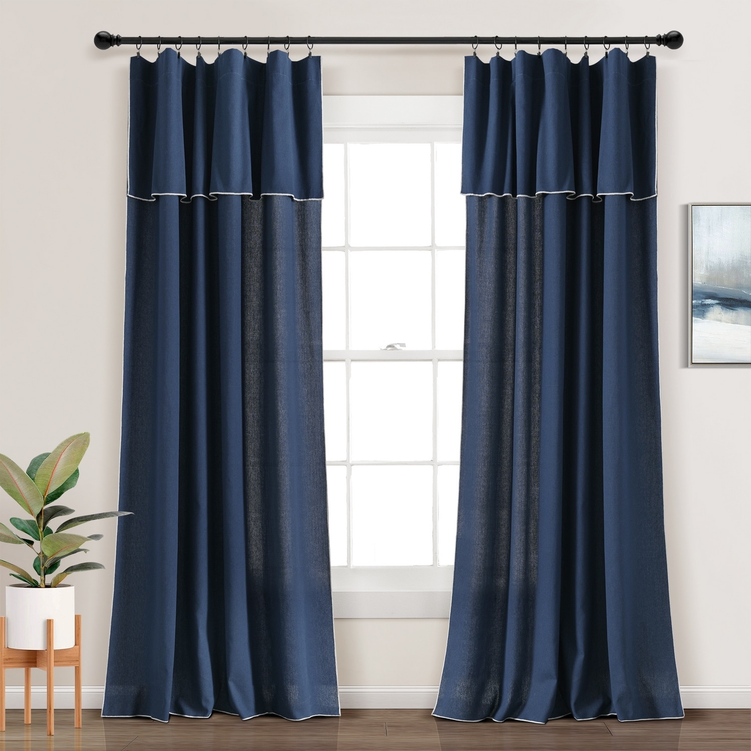 Lush Decor 21T013448 84-Inches Navy Room darkening Rod pocket Curtain panel pair