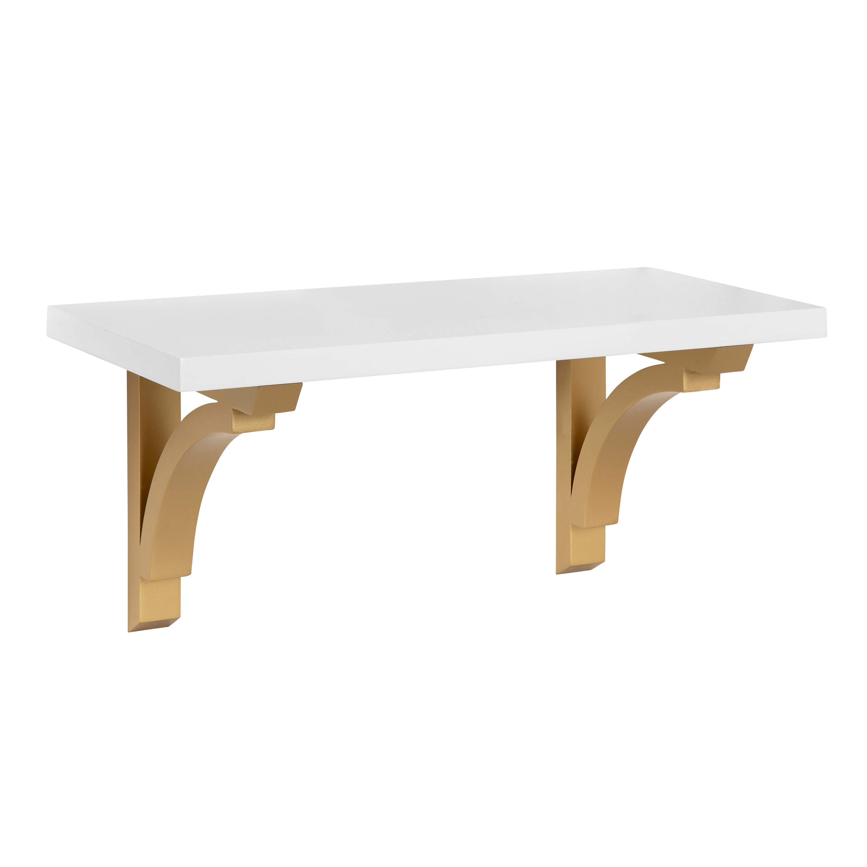 Kate and Laurel 216109 8-Inches L x 8-Inches D x 8.5-Inches H White/Gold Wood Rectangular Floating shelf