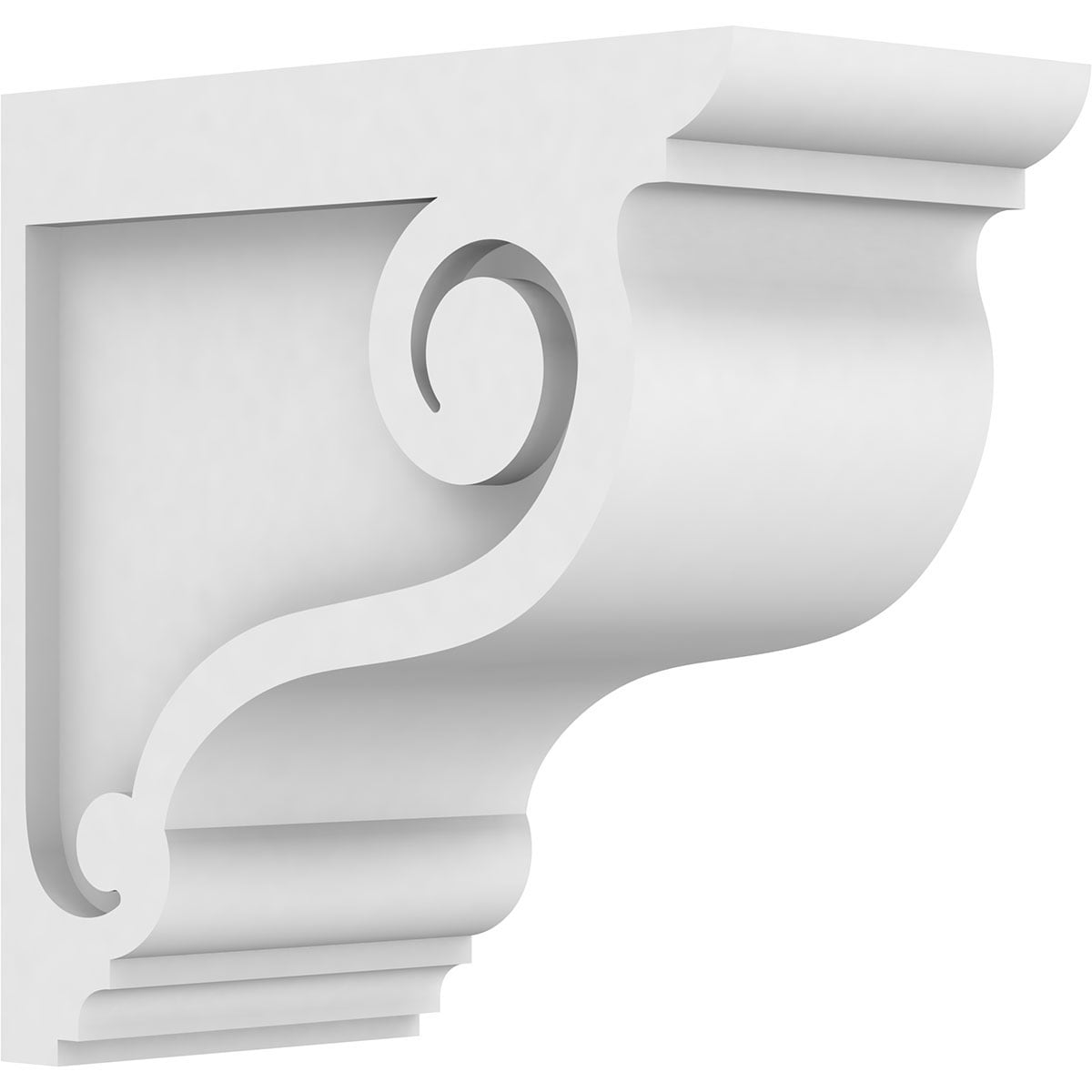Ekena Millwork CORP03X08X08SCR 3-in x 8-in x 8-in Standard scroll Unfinished White PVC Paintable Corbel