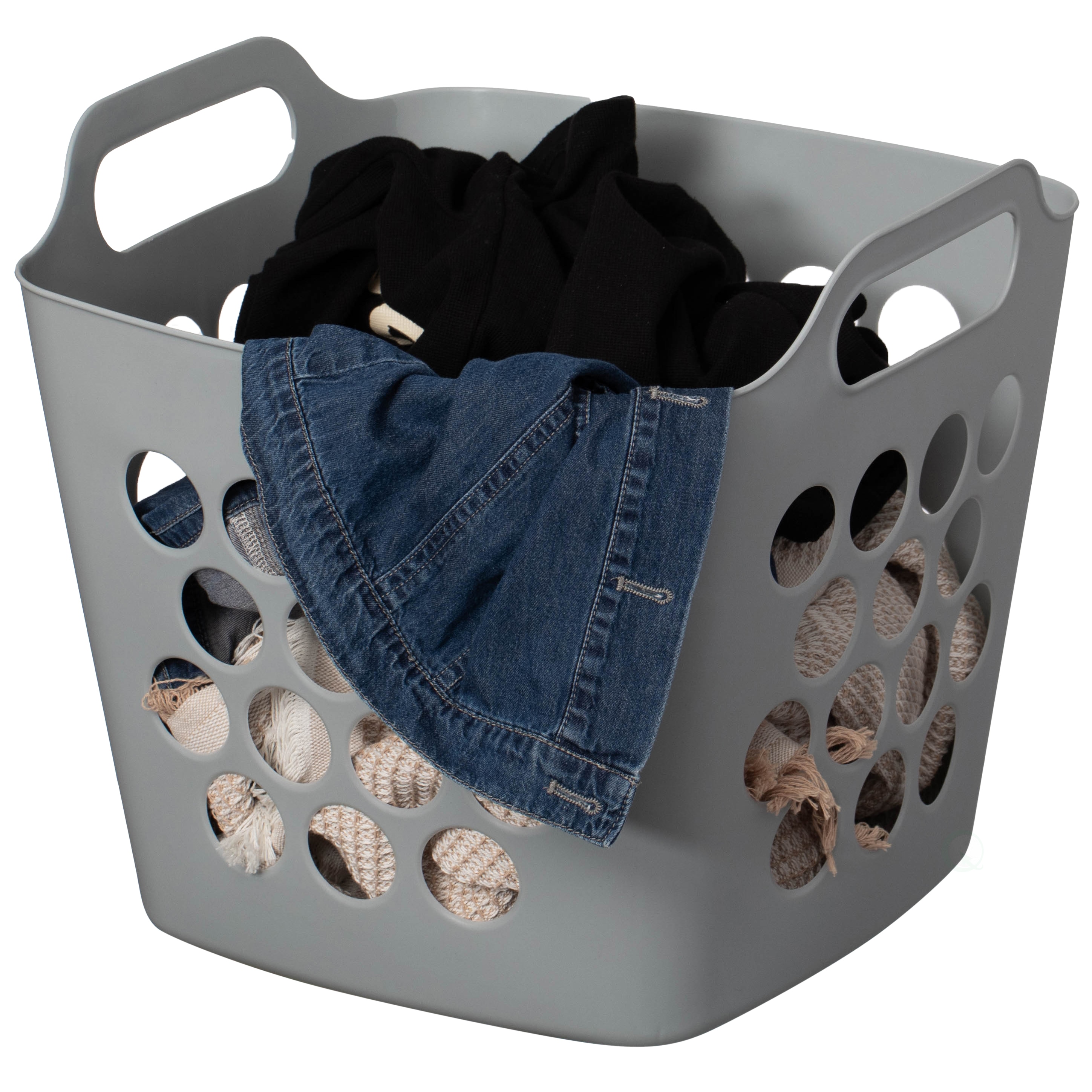Basicwise QI003857.GY Flexible Plastic Laundry Basket - Square Storage Hamper with Side Handles for Easy Carrying - Versatile Organizer for Laundry and Household Storage 28 Litter Gray