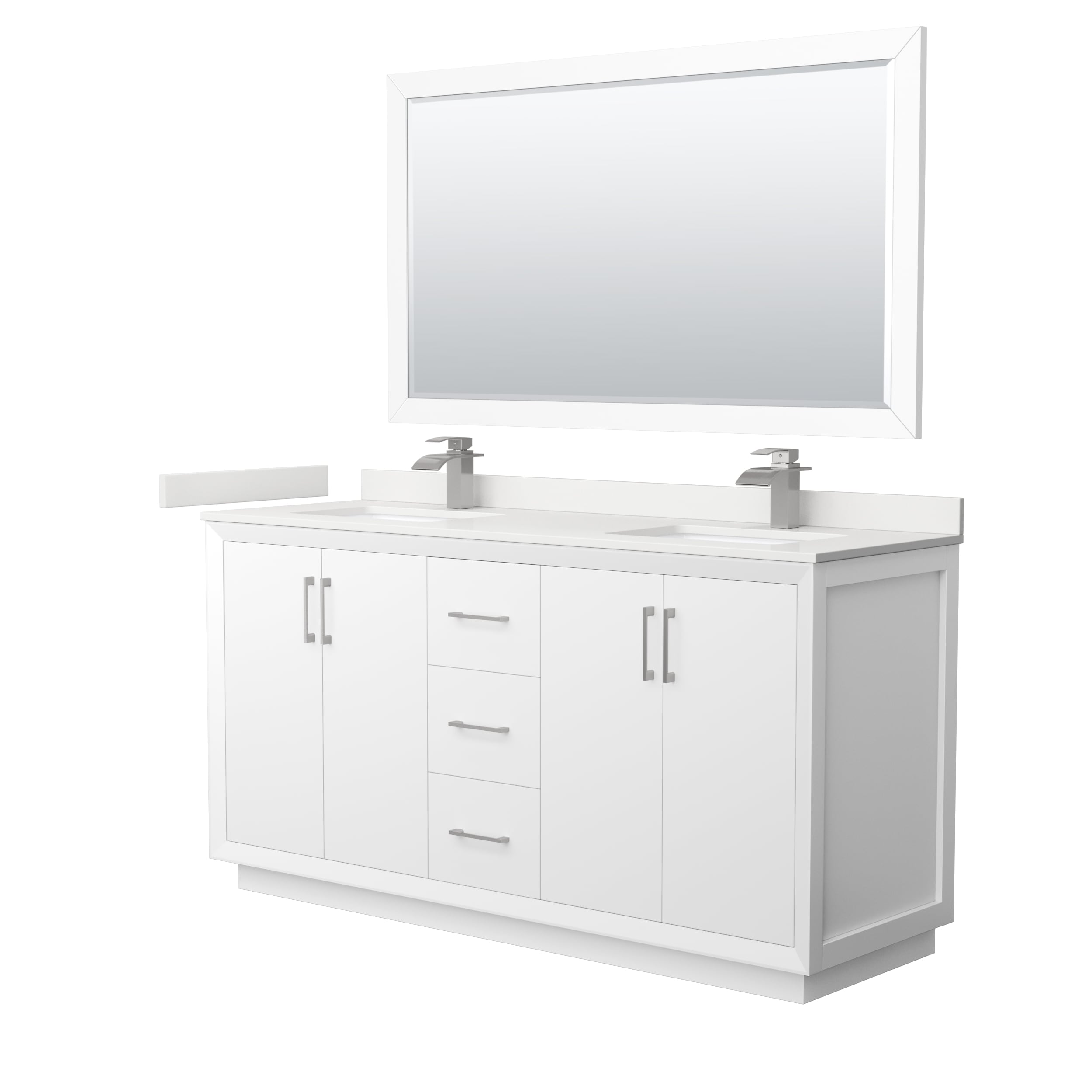 Wyndham Collection WCF414166DWHWQUNSM58 Strada 66-in White Undermount Double Sink Bathroom Vanity with White Quartz Top (Mirror Included)