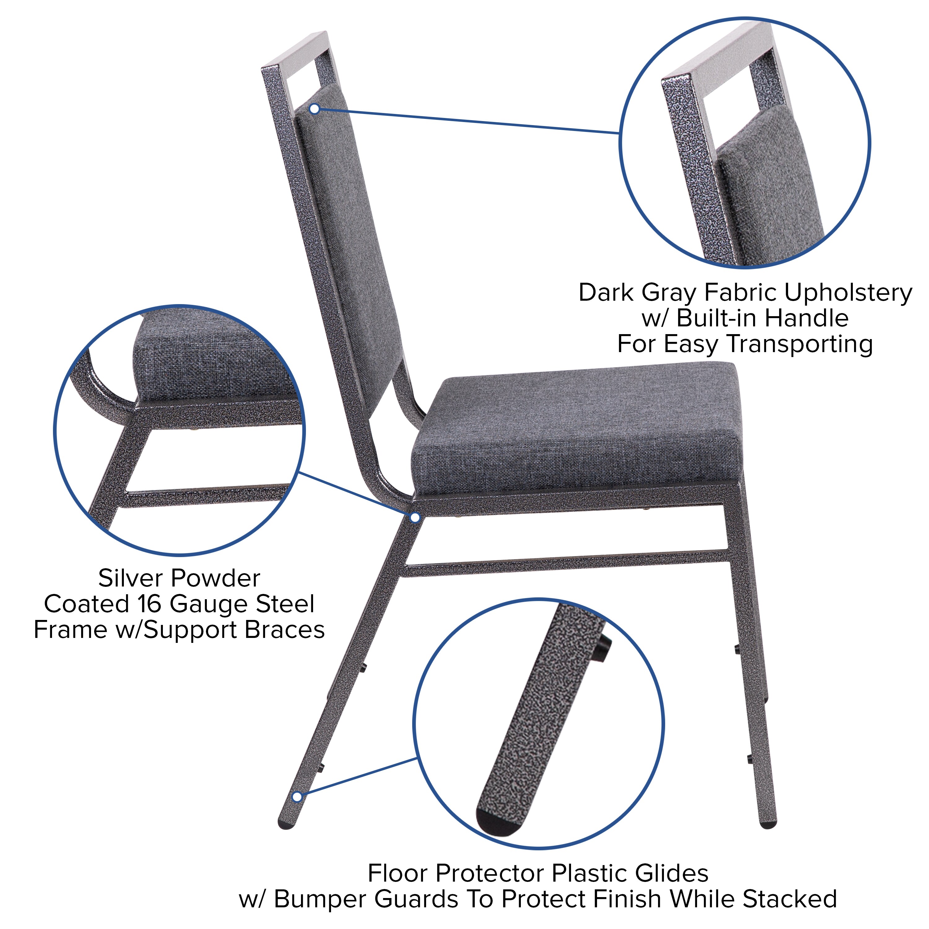 Dark Gray Fabric and Steel Stacking Banquet Chair