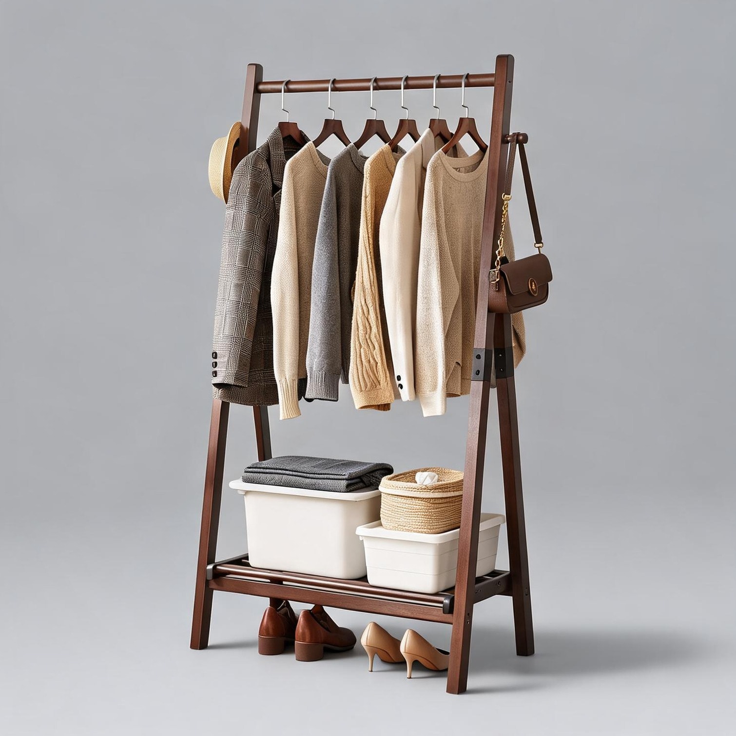 Naturefalls Coat Racks - Pine Freestanding Coat Rack with Bottom Shelf ...
