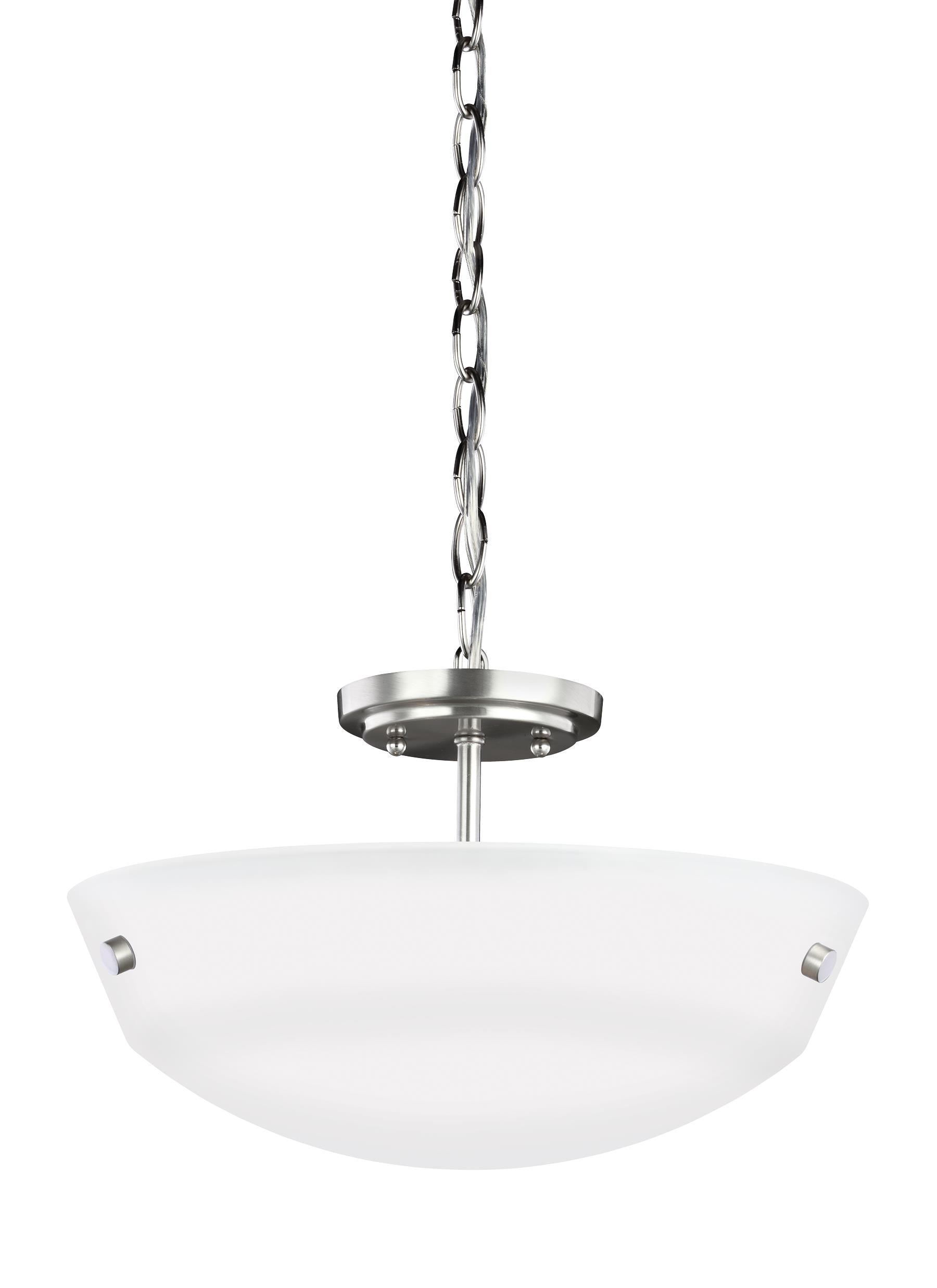 Generation Lighting 7715202-962 Kerrville 2 -Light Brushed Nickel Transitional Etched glass Bowl Small Hanging Convertible pendant/Semi-flush