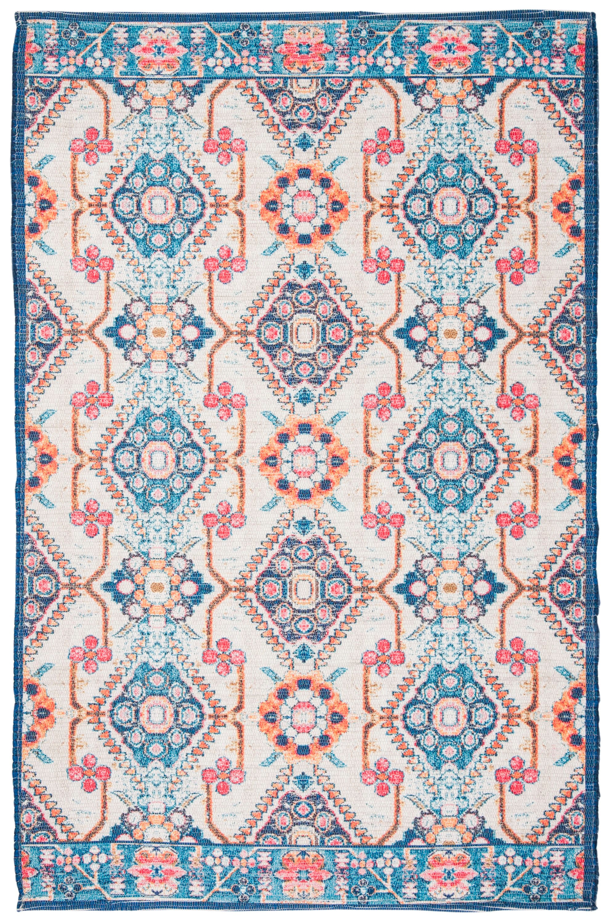 Boho Chic Blue Flat Woven Handmade Wool & Cotton Rug 4' x 6'