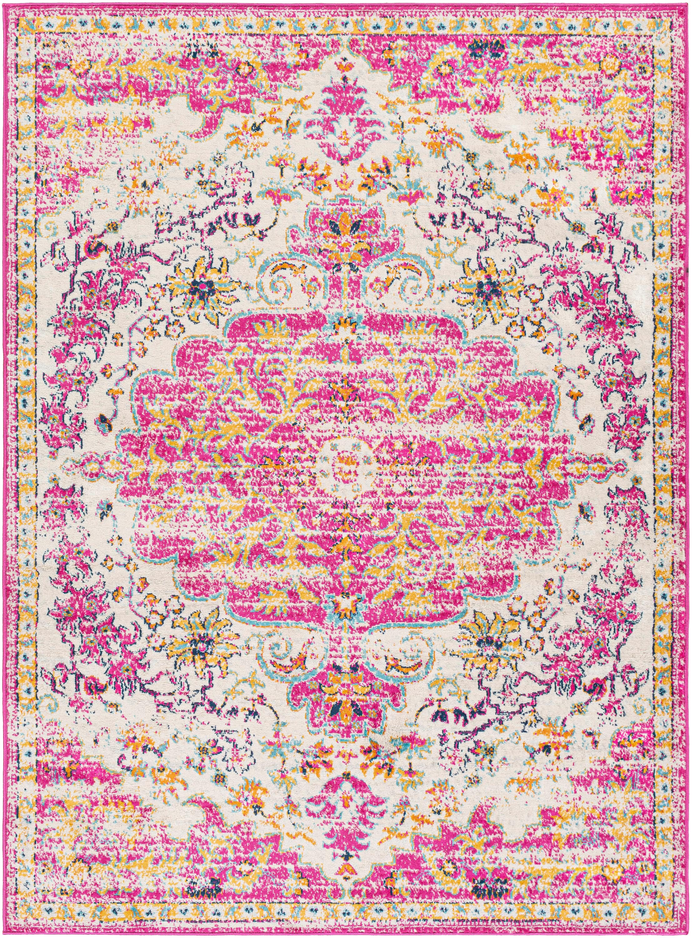 Floransa Bright Pink and Beige Polypropylene Area Rug