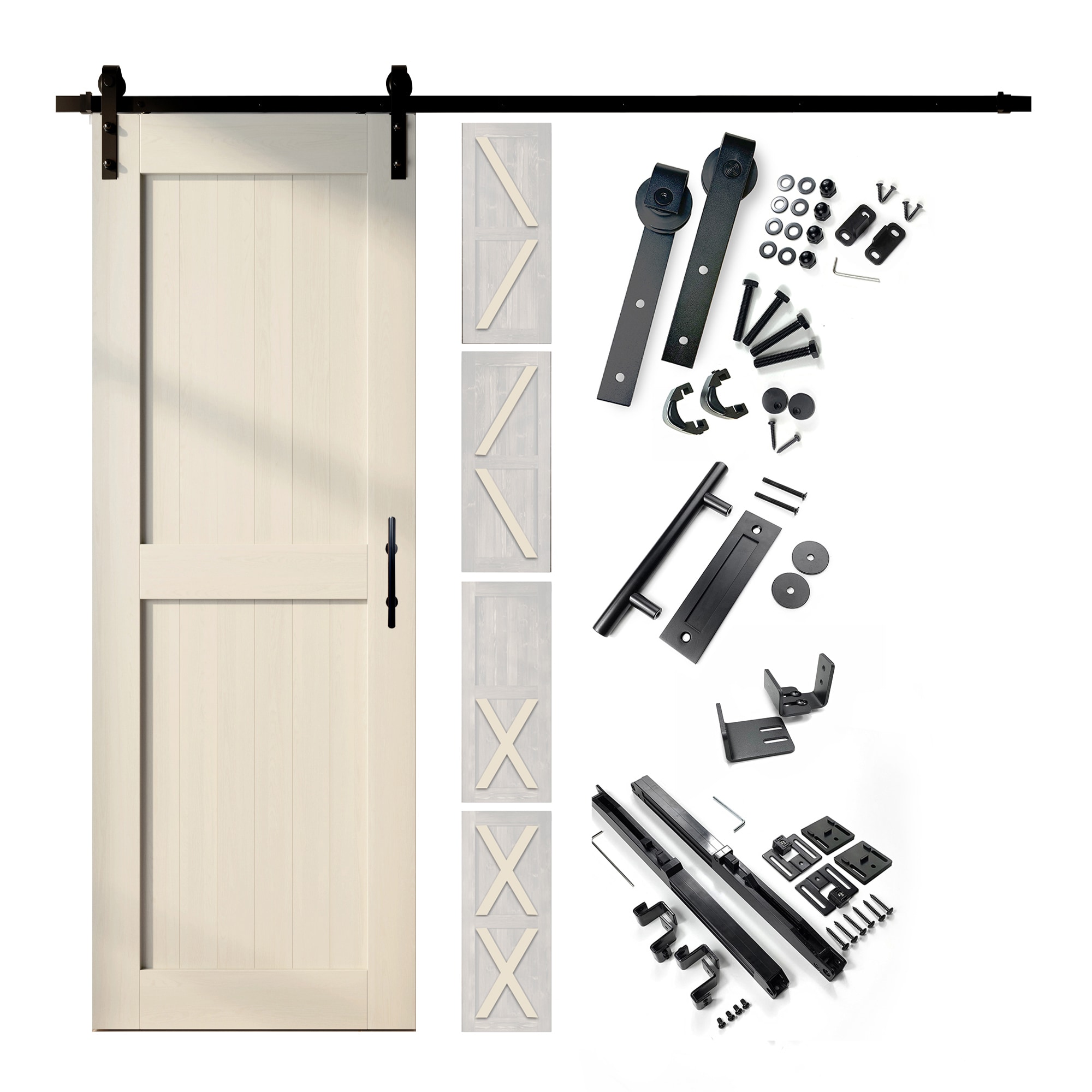 HOMACER YT1TGH079C-3680F-TG 36-in x 80-in Tinsmith Gray Prefinished Pine Wood Solid core Single Barn Door (Hardware Included)