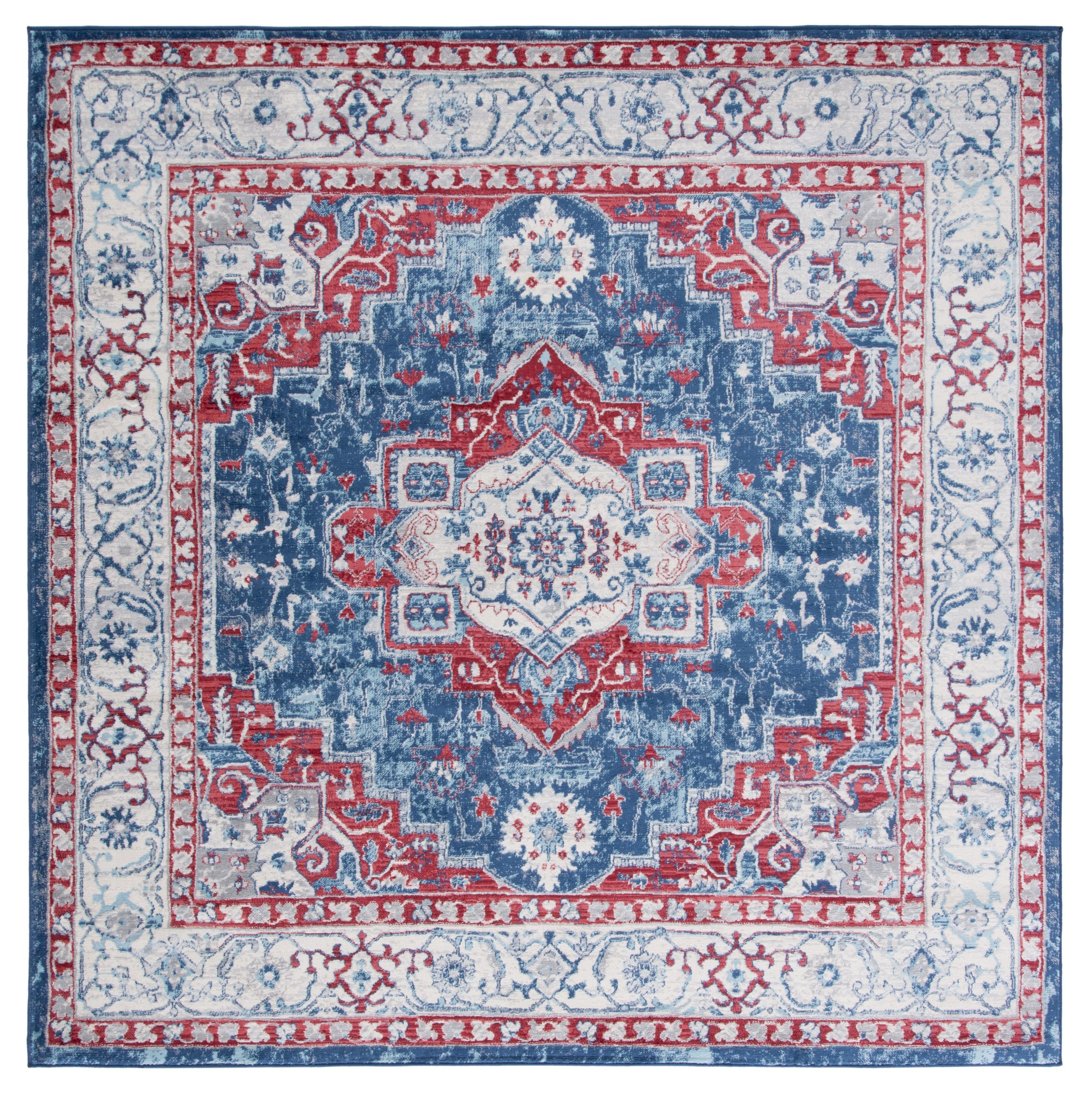 Safavieh BNT851P-7SQ Brentwood Valeria 7 x 7 (ft) Loomed Polypropylene Navy/Red Square Indoor Floral/Botanical Farmhouse/Cottage Area rug