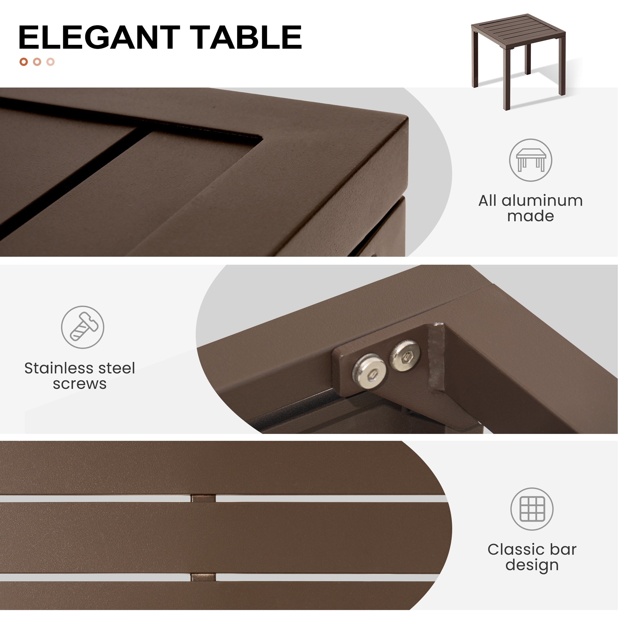 Ergonomic Outdoor Aluminum Lounge Set with Adjustable Chairs & Side Table - Brown