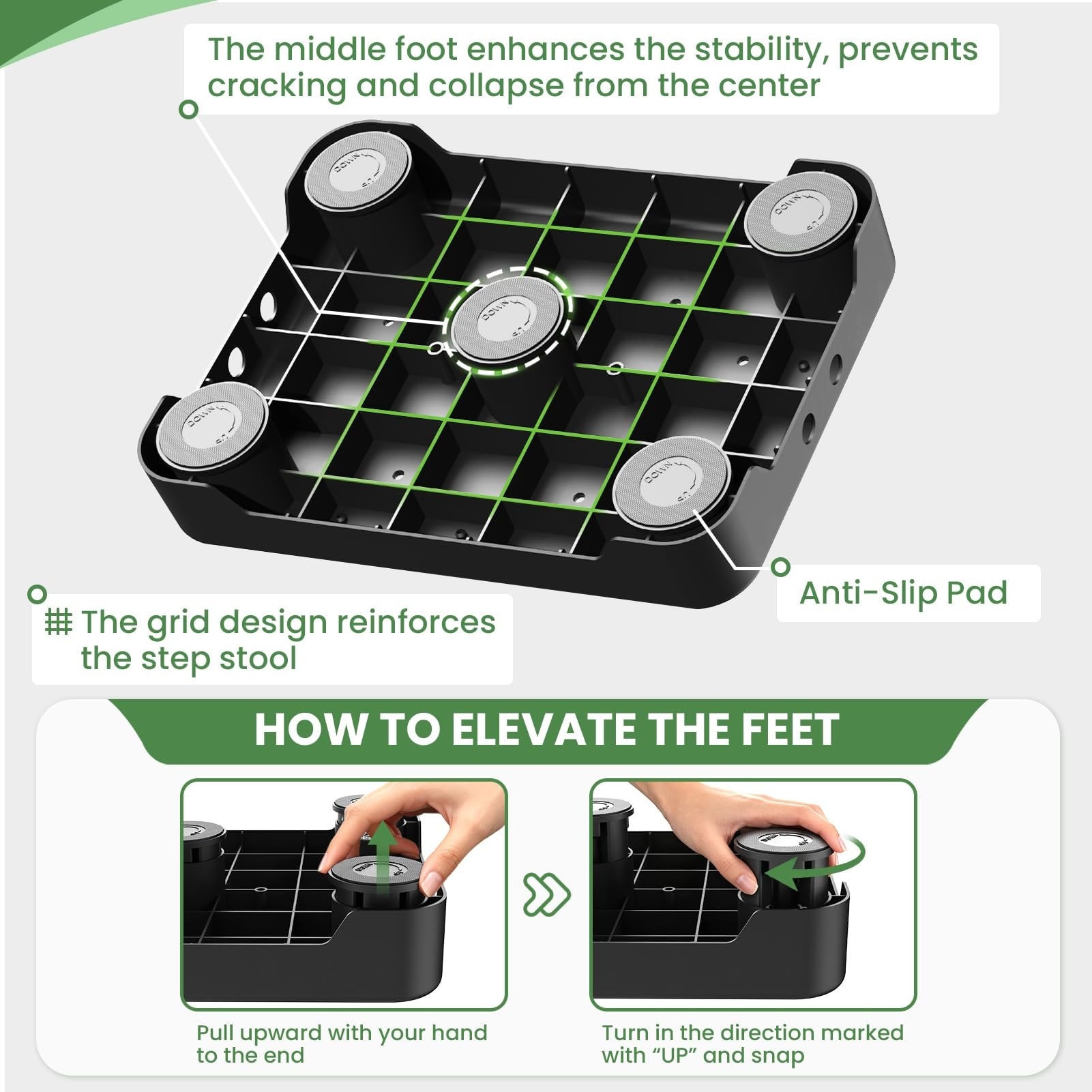 Etokfoks Lightweight Step Stool 16 5x12 6x2 8 in Black Polypropylene 550 lb Capacity 5 Anti Slip Feet 1 Pack #LETTECOR1